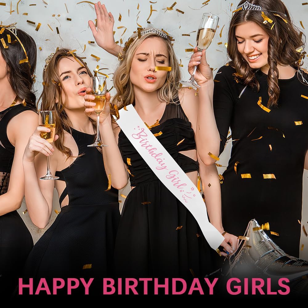 Birthday Sash For Women White Sash With Pink Foil Birthday Girl Sash For Women Happy Birthday Sash For 18th Birthday Sash 21st Birthday Sash 30th Birthday Sash Birthday Queen Sash Satin16th
