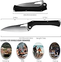 Vista 7 de TACRAY Cuchillo de chef de cocina plegable, cuchillo de campamento plegable de 5.49 pulgadas con hoja de acero inoxidable 10cr15mov, mango G10