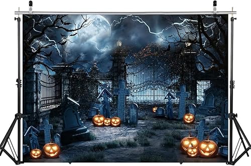 WOLADA Telón de fondo de Halloween de 7 x 5 pies, telón de fondo espeluznante para cementerio, telón de fondo de luna llena, terror, nube oscura, disponible en Yaxa Peru
