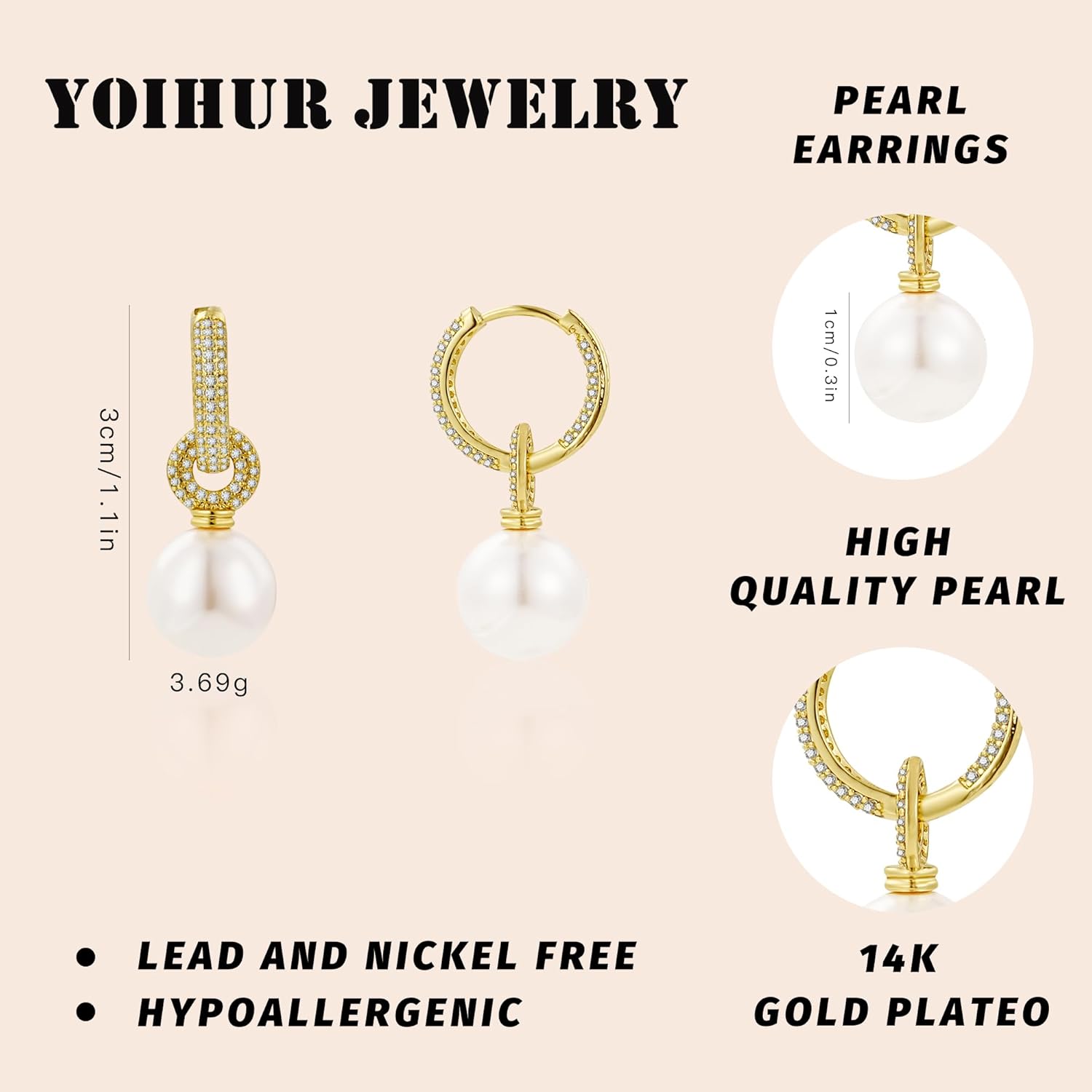 YOIHUR Pearl Earrings for Women, Dainty 14K Gold Plated Pearl Hoop Earrings Hypoallergenic Wedding Pearls Dangle Earrings Jewelry Gift for Women Bridal - Image 5