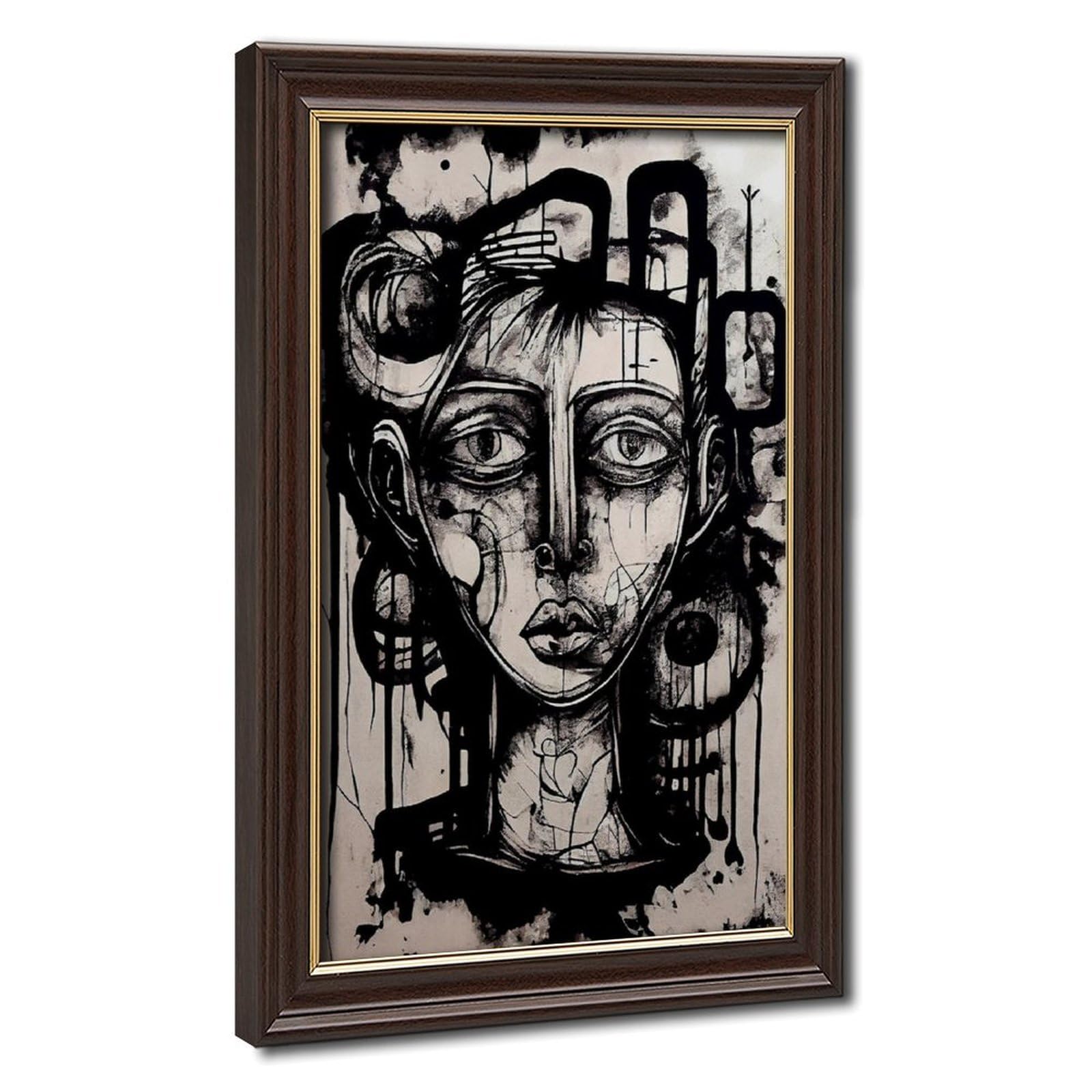 Bareronor Black And White Abstract Face Canvas Poster Bedroom Decor Landscape Office Room Decor Gift 24" L X 36" W