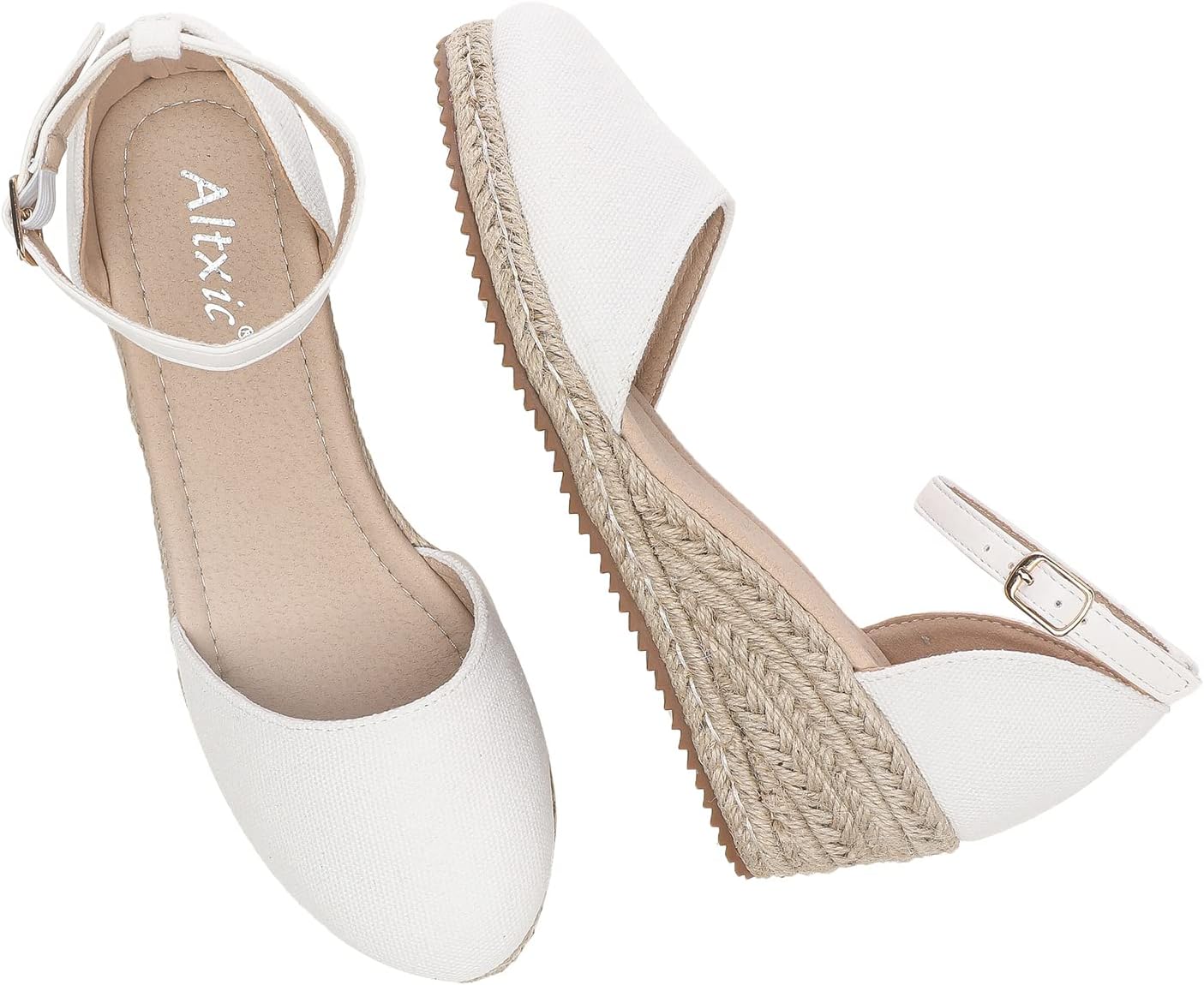 Altxic Women's Closed Toe Canvas Ankle Strap Espadrilles Wedge Sandals Size 6 US White - Image 7