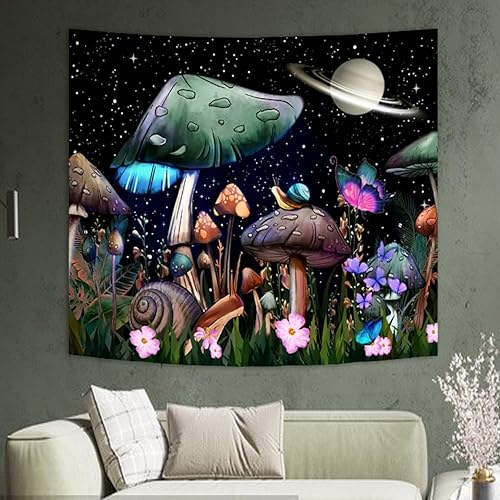 Miniatura 2 de leadfar Tapiz de hongos para dormitorio, estético, verde, lindos, tapiz natural, tapiz de mariposa para colgar en la pared, tapiz de mariposa para