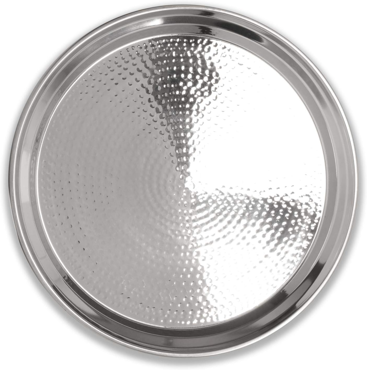 Hammered Stainless Steel Trays – Round Silver Serving Trays - Metal Serving Tray - 2 Pc - Large Tray 15” Medium Tray 13” - Decorative Platters – by Colleta Home - Image 2