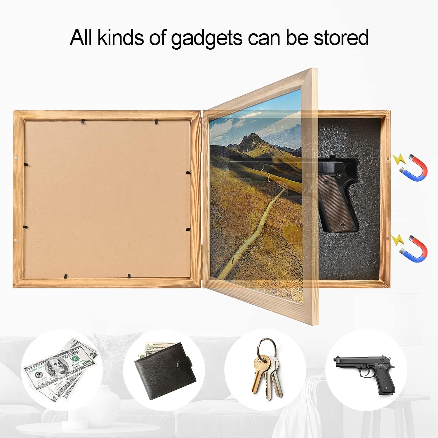 Hidden Gun Storage Picture Frame Compartment Furniture, Firearm Concealment Shelf Wall Decor, Wooden Pistol Box for Home Hidden Gun Storage Picture Frame Compartment Furniture, Firearm Concealment Shelf Wall Decor, Wooden Pistol Box for Home