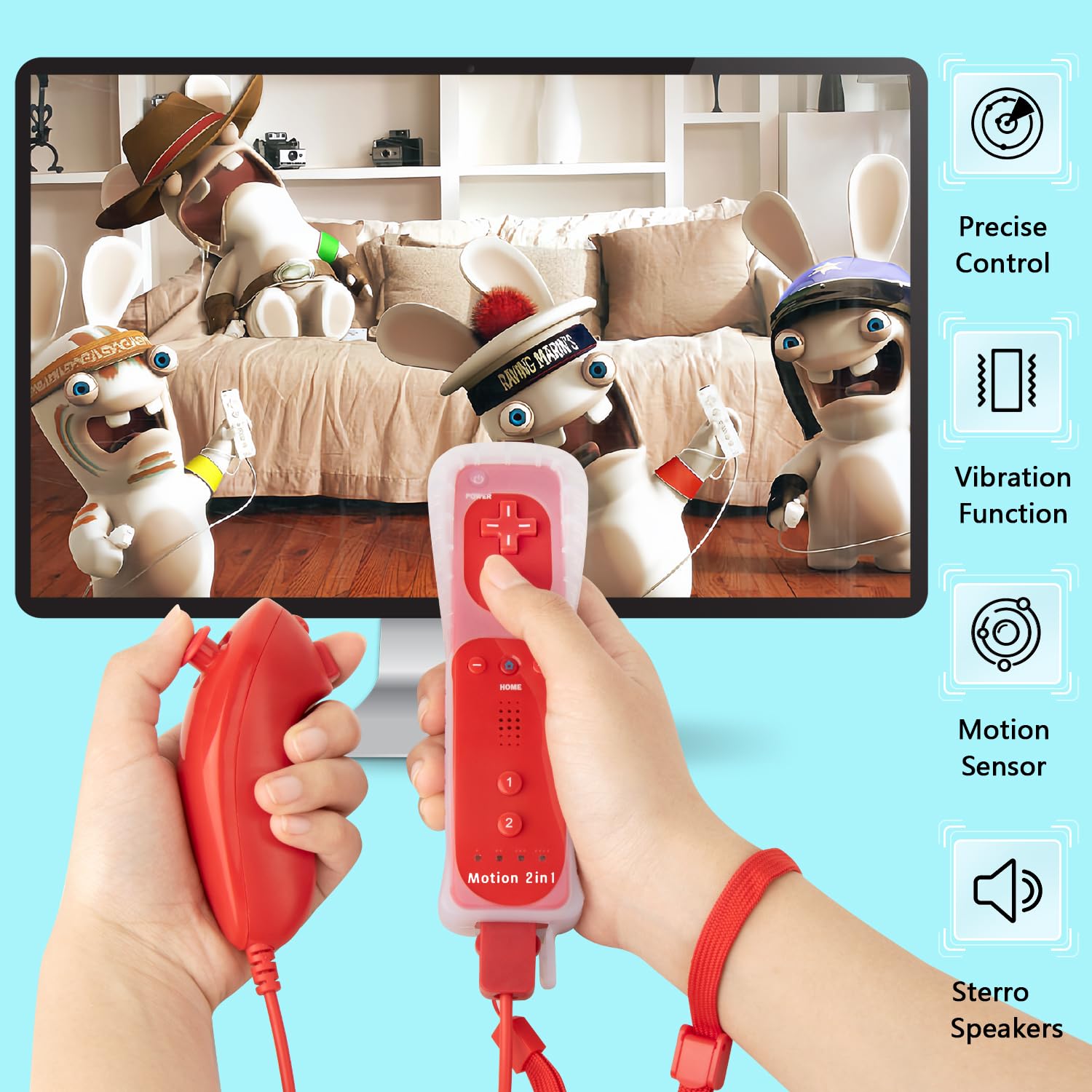 DTianSir 2Pack Motion Plus Wii Remote Controllers with Nunchucks,Wii Remote Controllers with Built in Motion Plus Compatible for Wii U Consoles(BlueRed) [video game] - Image 5