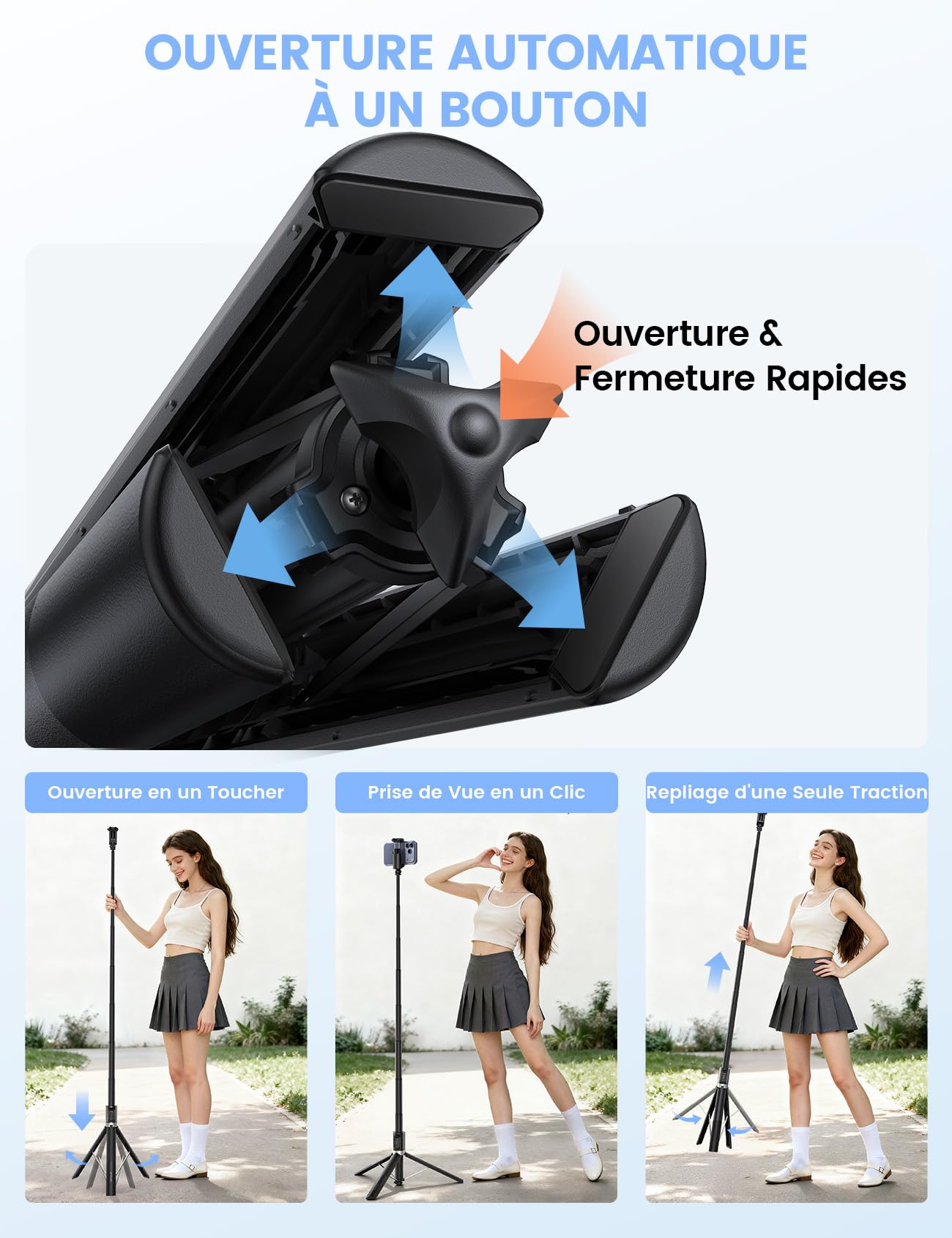 Lamicall Trepied Smartphone, Perche à Selfie - [Ouverture Automatique] 165cm Trépied Portable Extensible avec Télécommande sans Fil & Griffe Froide, Aluminium, 360° Rotation, pour iPhone/Samsung