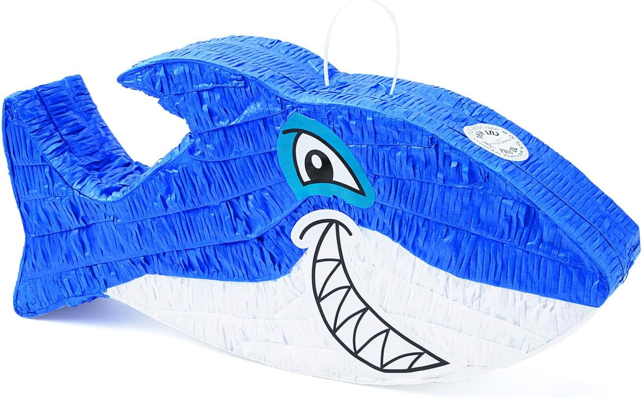 Fun Express Jawsome Shark Pinata Large 22" - Premium Paper Mache for Birthday Party, Ocean Theme Decorations, Luau & Hawaiian Party Supplies | Blue Kids Pinata for Under the Sea Celebrations