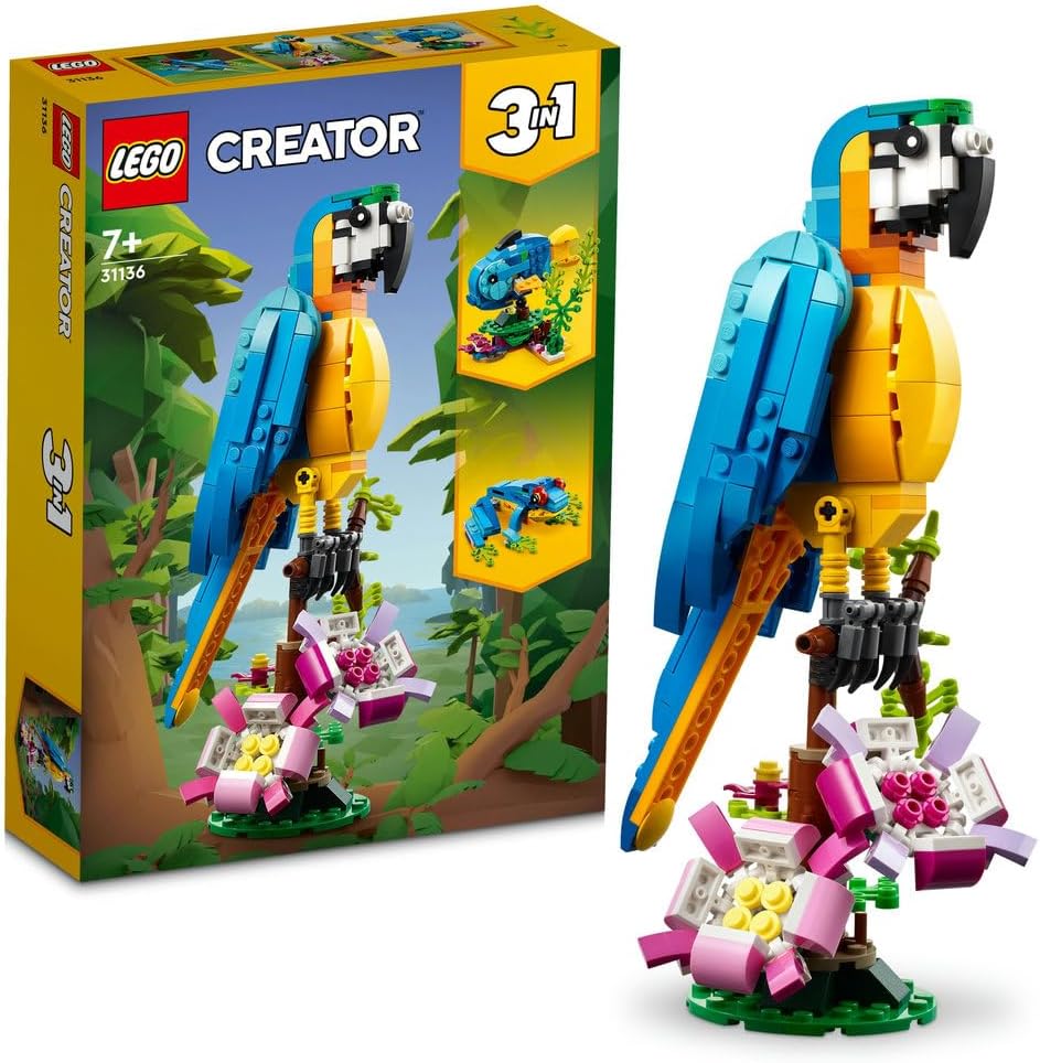 31136 Creator 3 in 1 Exotic Parrot to Frog to Fish Animal Figures Building Toy, Creative Toys for Kids Aged 7 and up