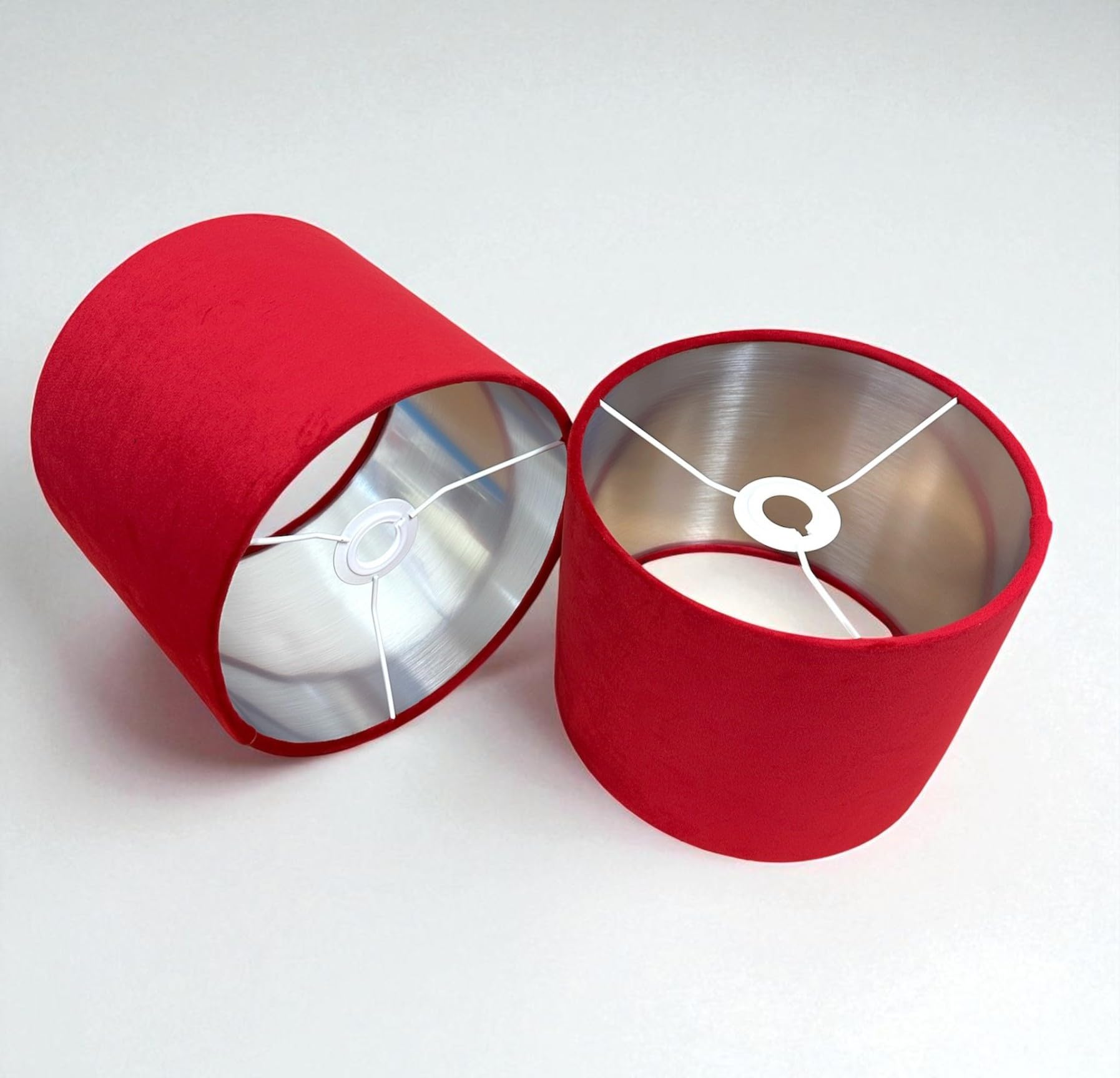 Plush Velvet Lampshade for Ceiling Shade, Table, Floor Lampshade with Brushed Silver Lining Handmade in the UK (Red,Diameter 45 x 28cm Height โ image 1