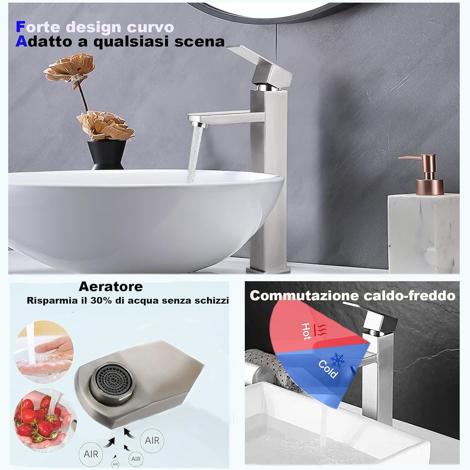 XWIHTR rubinetto di miscelazione in acciaio inox caldo e freddo di alto stile, antigoccia con miscelatore monocomando silenzioso per bagno, lavabo, piccola cucina (spazzolato-h)