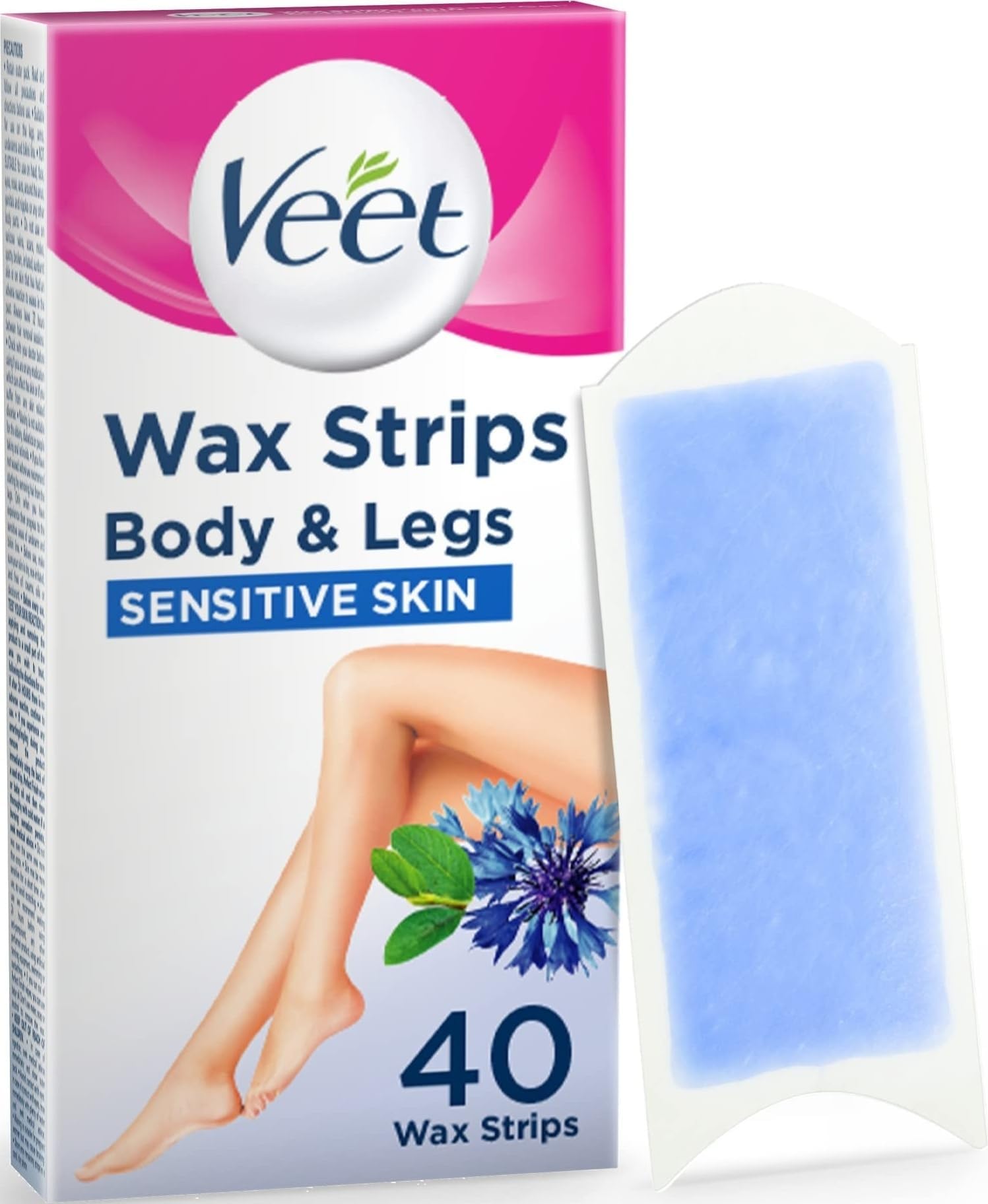 Cold Wax Strips 40 Count for Legs and Body, Sensitive Skin Removal, 28 Days Smoothness, Softer Regrowth, Effective On Very Short Hair, Quick At-Home Waxing