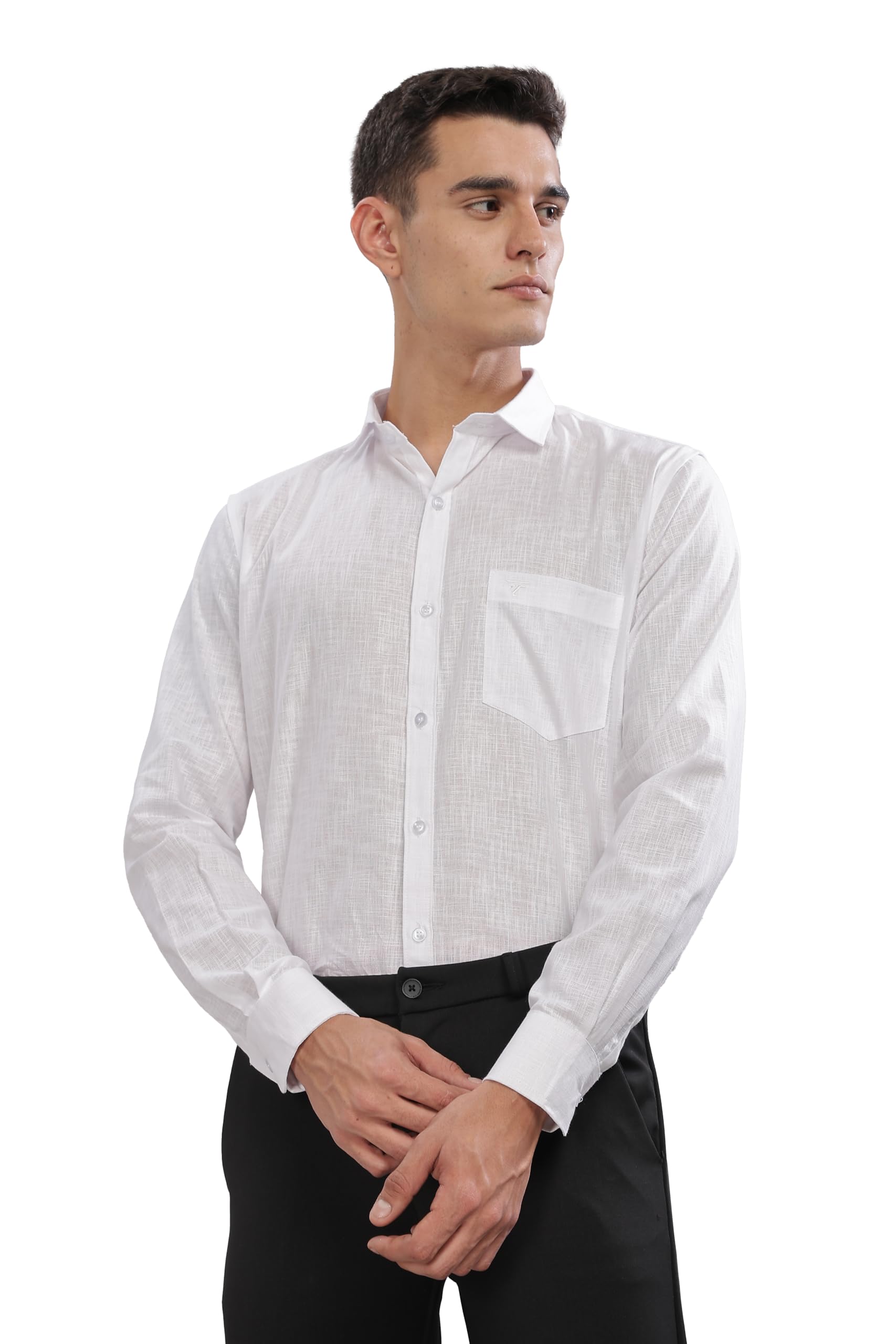 the tallmann club Men's Cotton Linen Shirt - White Shirt - Slim Fit Shirt with Full Sleeves & Spread Collar - Linen White-picture-30