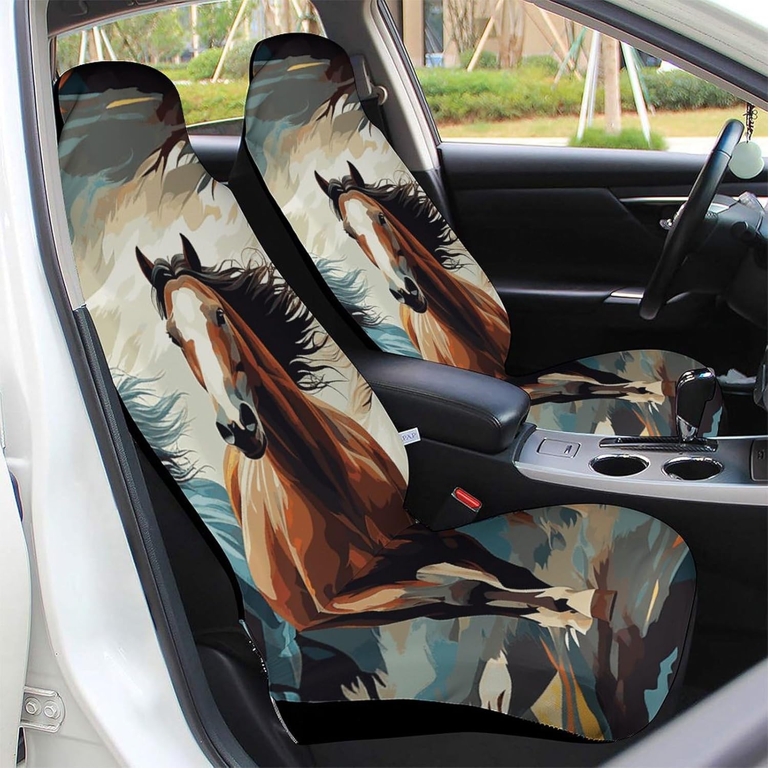 Car Seat Covers Full Wrap Protection Seat Cushion Cover A Pattern with Horses As A Background Anti-Slip Car Seat Protector Fits Most Cars