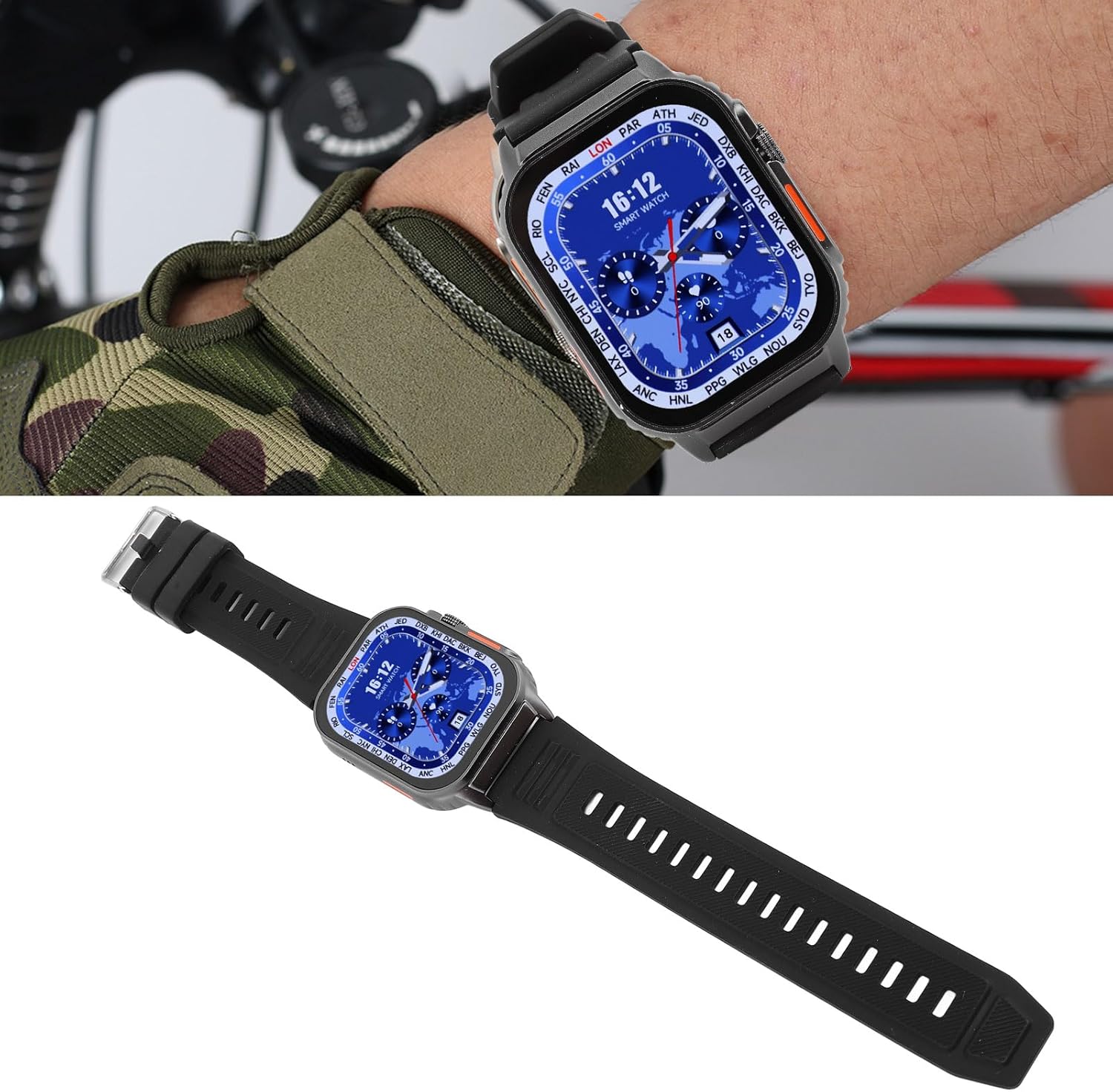 Person cycling with Denash H Band Smart Watch