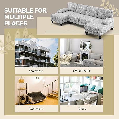 Miniatura 9 de VINGLI Sofá modular en forma de U de 110 pies con dos sillas, sofá pequeño asequible con 4 asientos, cómodos sofás de tela de felpilla para sala de