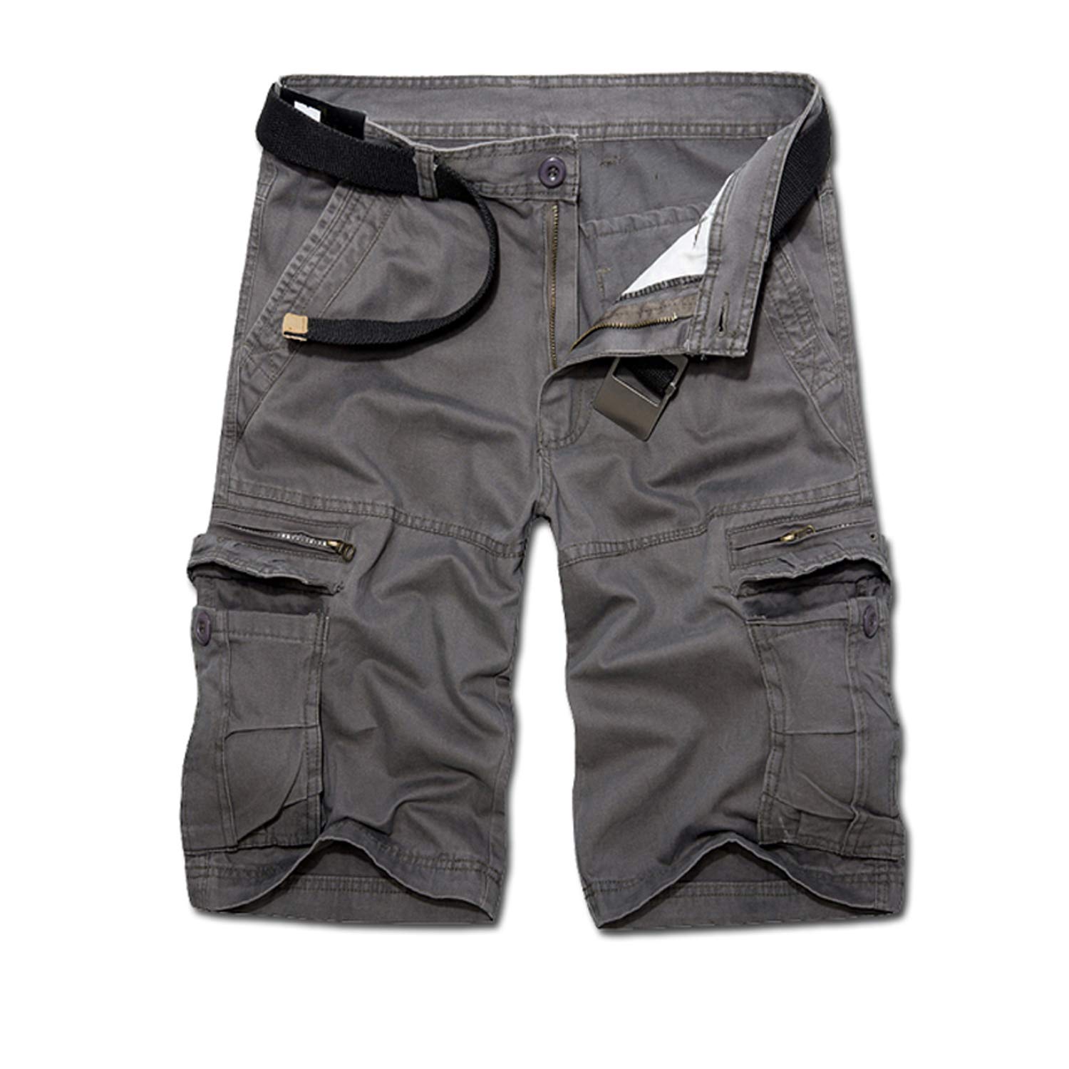 Men's Lightweight Multi Pocket Casual Outdoor Twill Cargo Shorts with Zipper Pockets with 8 Pockets No Belt