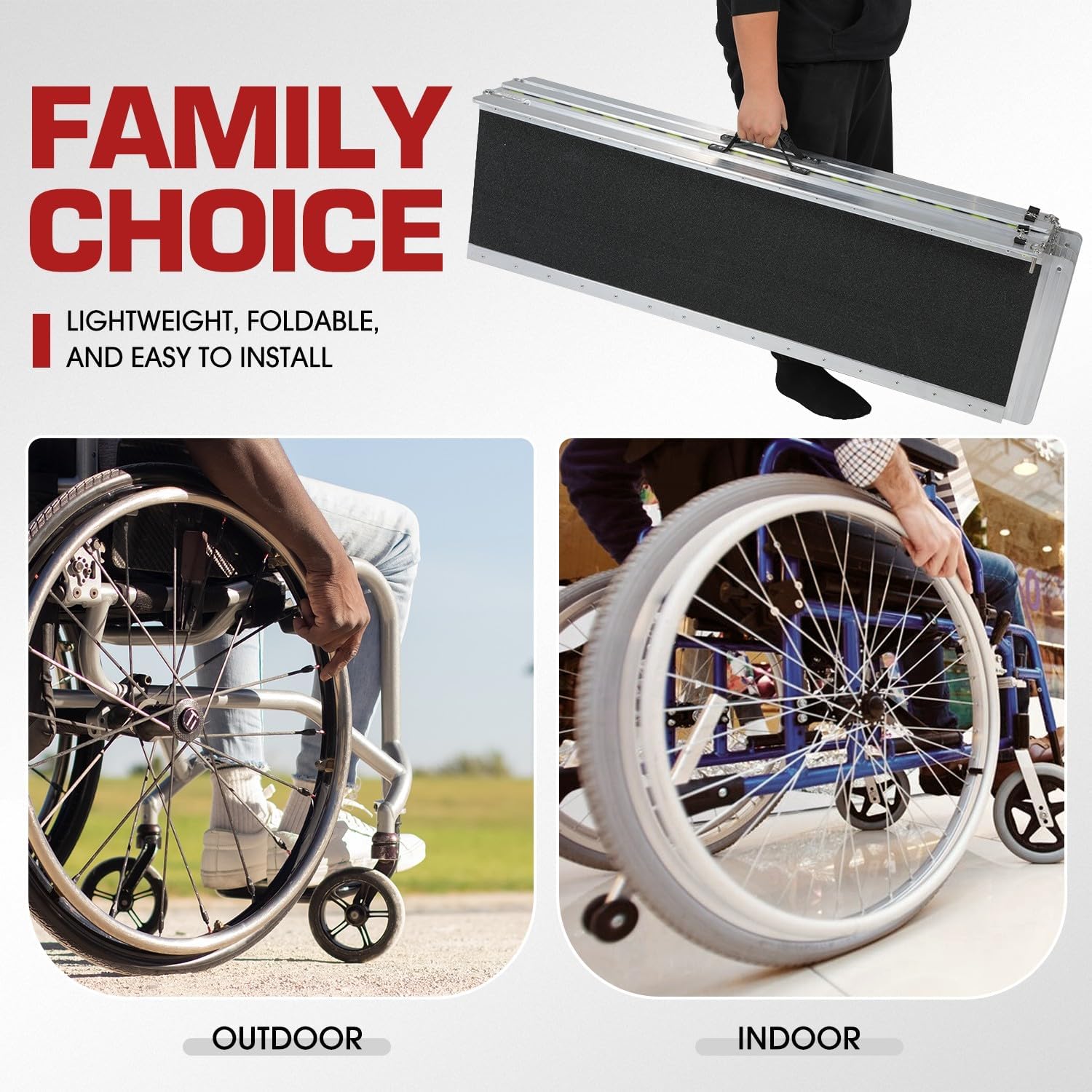 DNA MOTORING 8FT Portable Wheelchair Ramp, Non-Skid Aluminum Handicap Ramps with Handle, Hold Up to 800Lbs, Threshold Ramp for Home Steps, Scooter Ramp, Doorways, Black, ZTL-WCRAMP-8FT-B
