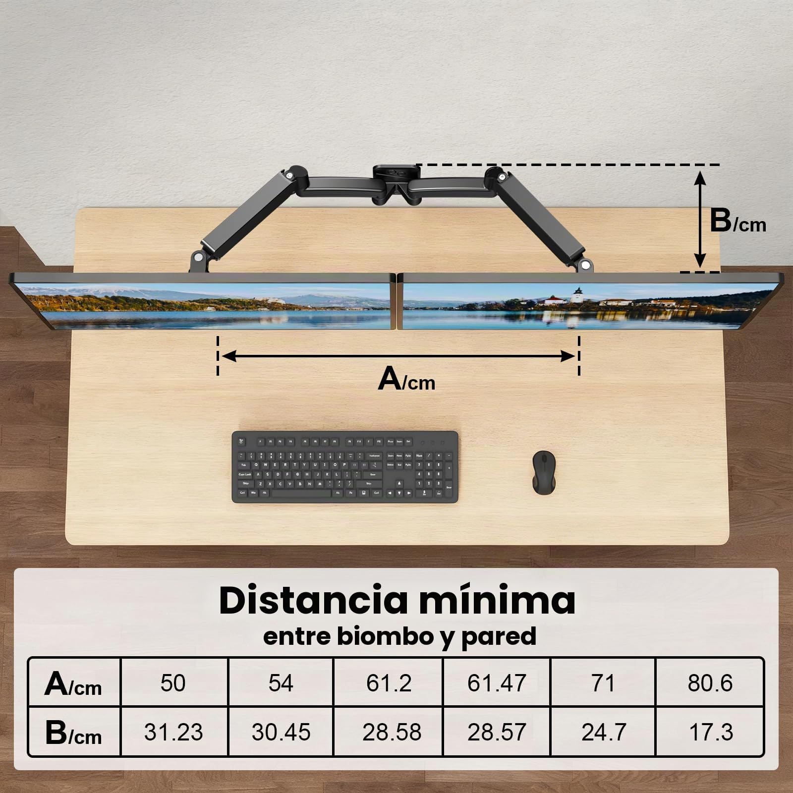 Soporte de Pared para 2 Monitores 17-32 Pulgadas, 9 kg/Brazo, VESA 75x75/100x100, Ajustable en Altura