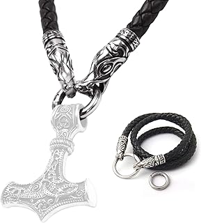 BaviPower Viking Wolf Head Leather Necklace for Men Women with 2 Different Clasps Chain ONLY 316L Stainess Steel Nordic Scandinavian Vikings Jewelry (20)