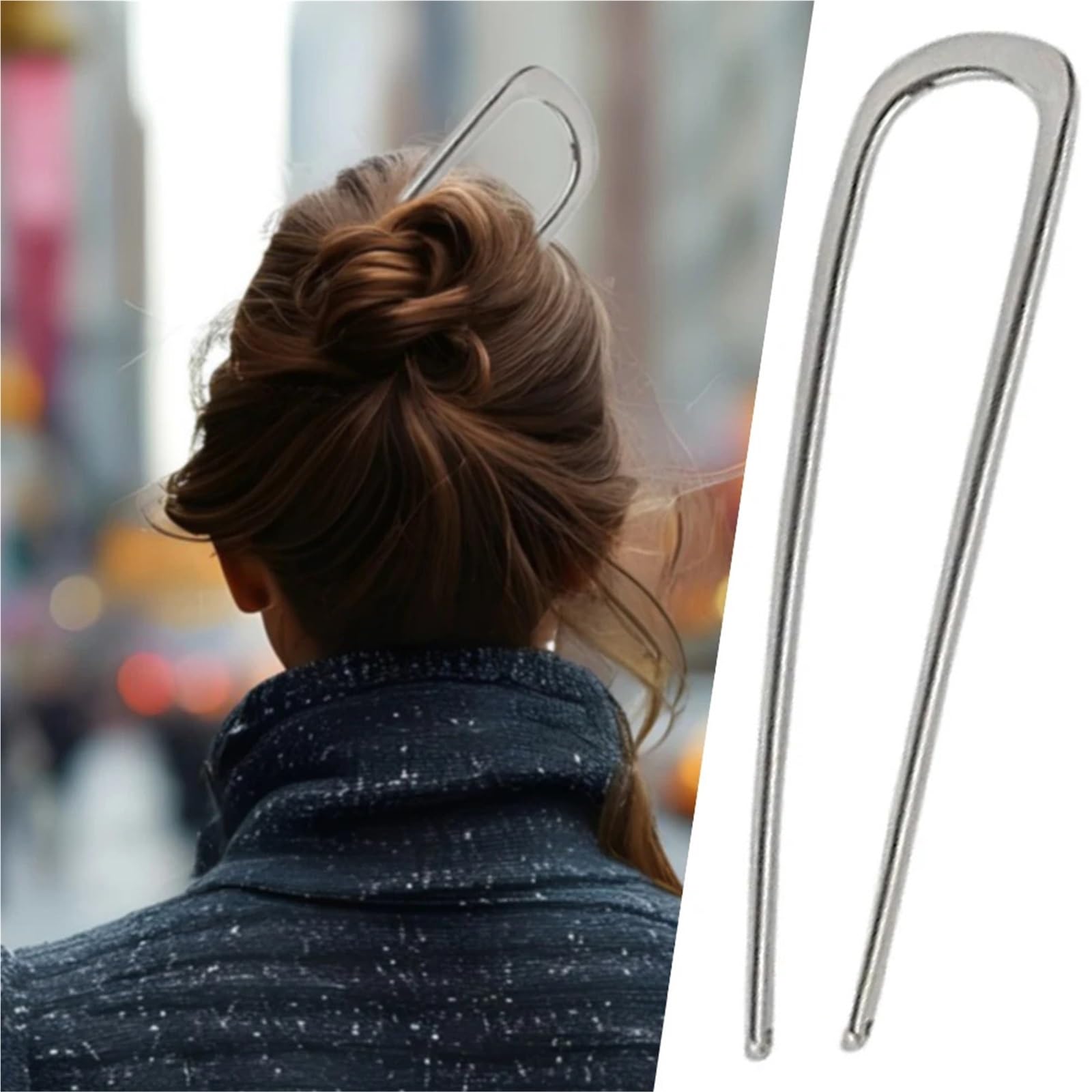 Horquillas para el pelo en forma de U, 15 unidades, largas y gruesas, en forma de U: elegantes accesorios para el cabello de aleación dorada y plateada para moño de mujer (plata)