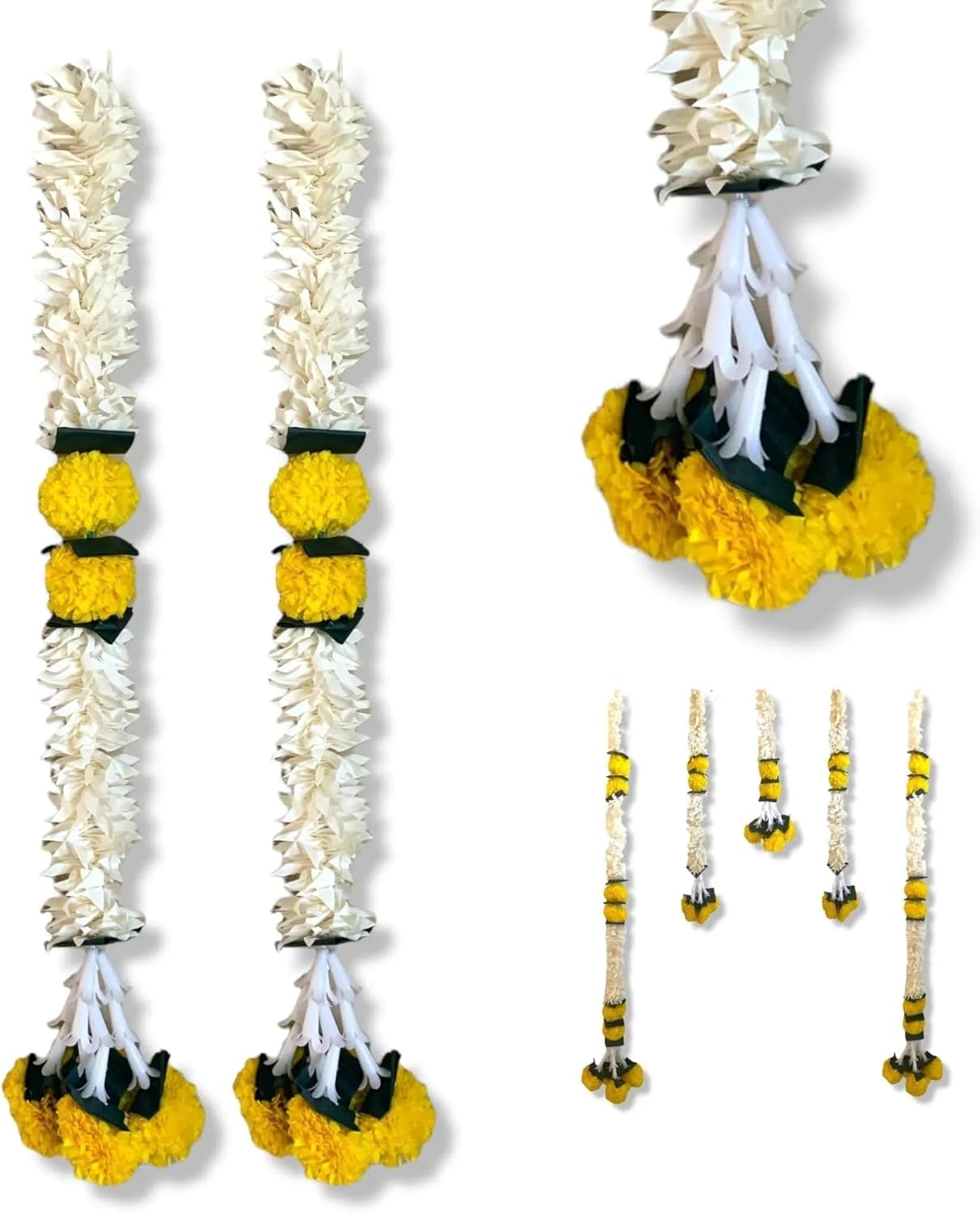 LOVENSPIRE Artificial Jasmine Marigold Garland for Festive Decorations - Indian Flowers for Wedding, Diwali, Day of the Dead, Outdoor Wall Hanging & Indoor Home Decor 5Feet / 2Strings