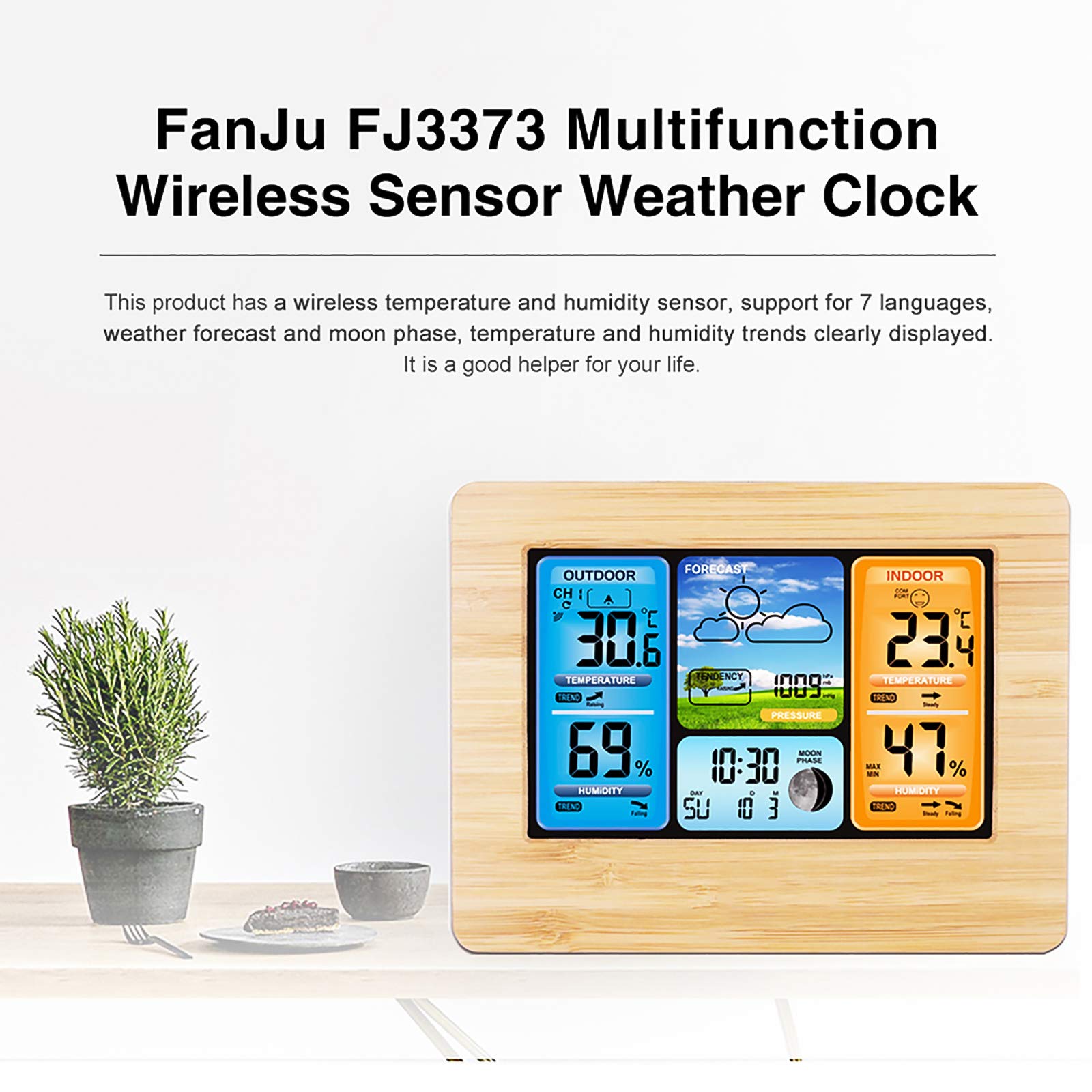 Stazione Meteo con Sensore Esterno, Stazione Meteo Digitale con iInterno Esterno Previsioni Meteo Temperatura e Umidità Dell'aria, Adattatore AC, LCD Display a Colori, Uso Interno ed Esterno (Giallo)