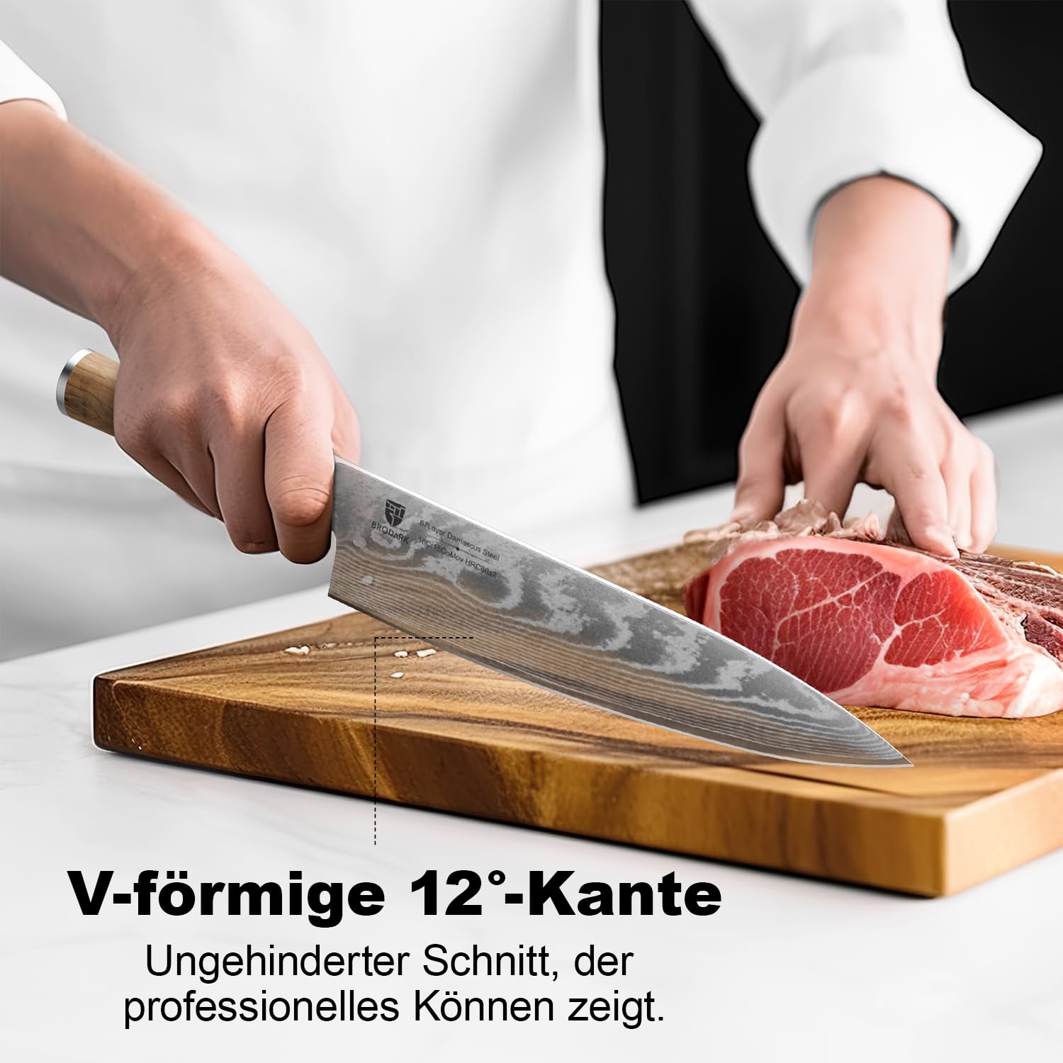 BRODARK Damaszener Kochmesser 8 Zoll,Japanisches Küchenmesser mit VG10 Stahlkern,Ultra scharfes professionelles Kochmesser,Olivenholzgriff,High Carbon Edelstahl