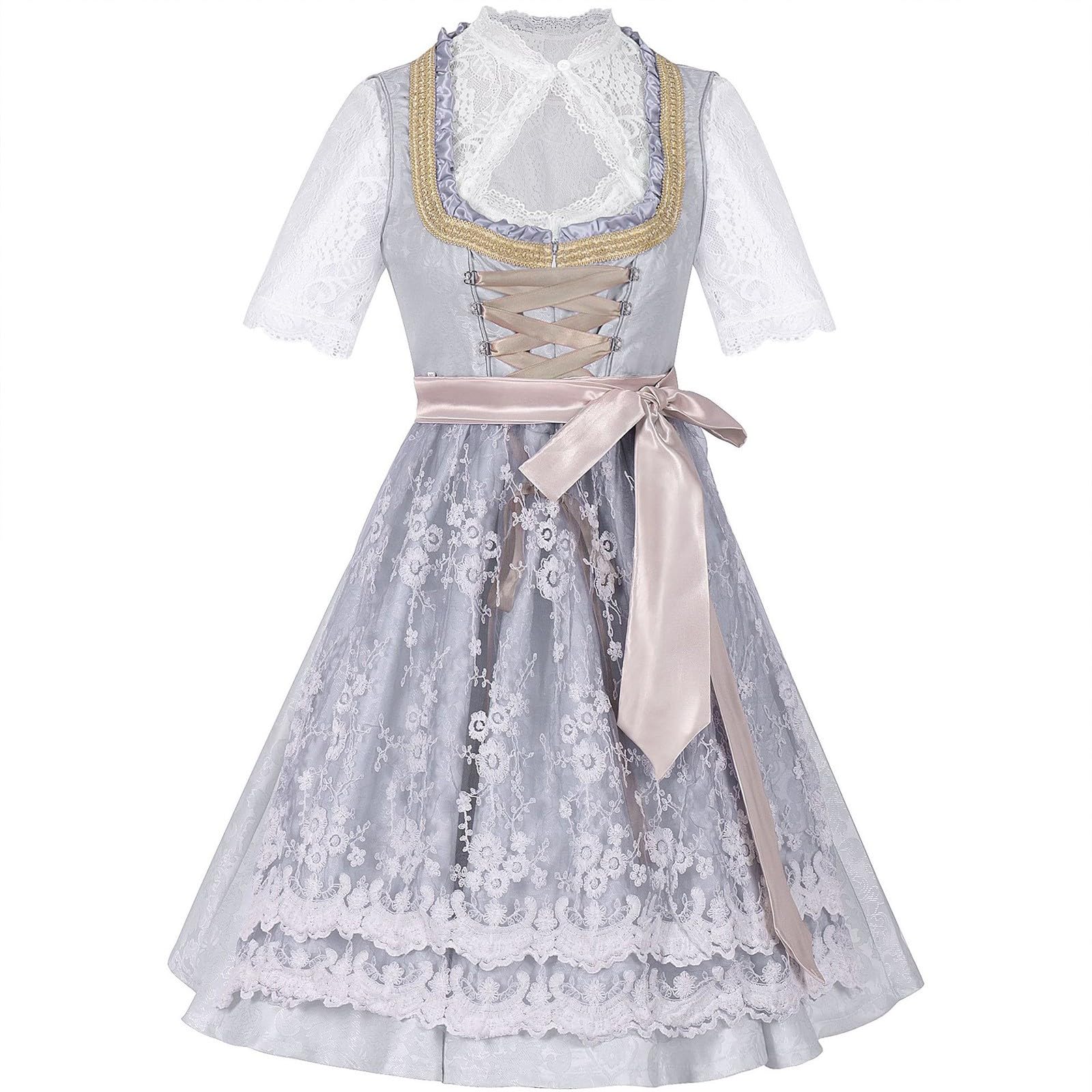 Generisch Dirndl-klederdrachtjurk voor dames, midi-lengte, klederdrachtmode met rok, blouse en schort, 3-delige outfit voor Oktoberfest,dirndljurk met kant, 4XL