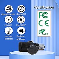 Vista 4 de 2 piezas Luntak Adaptador de enchufe de luz de 3 clavijas, enchufe de luz E26 para exterior, convertidor divisor de enchufe de bombilla de luz a 2/3