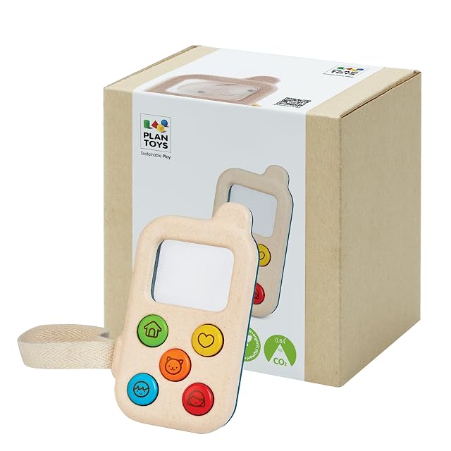 PlanToys Mi Primer Teléfono - Teléfono Móvil Juguete de Madera para Niños