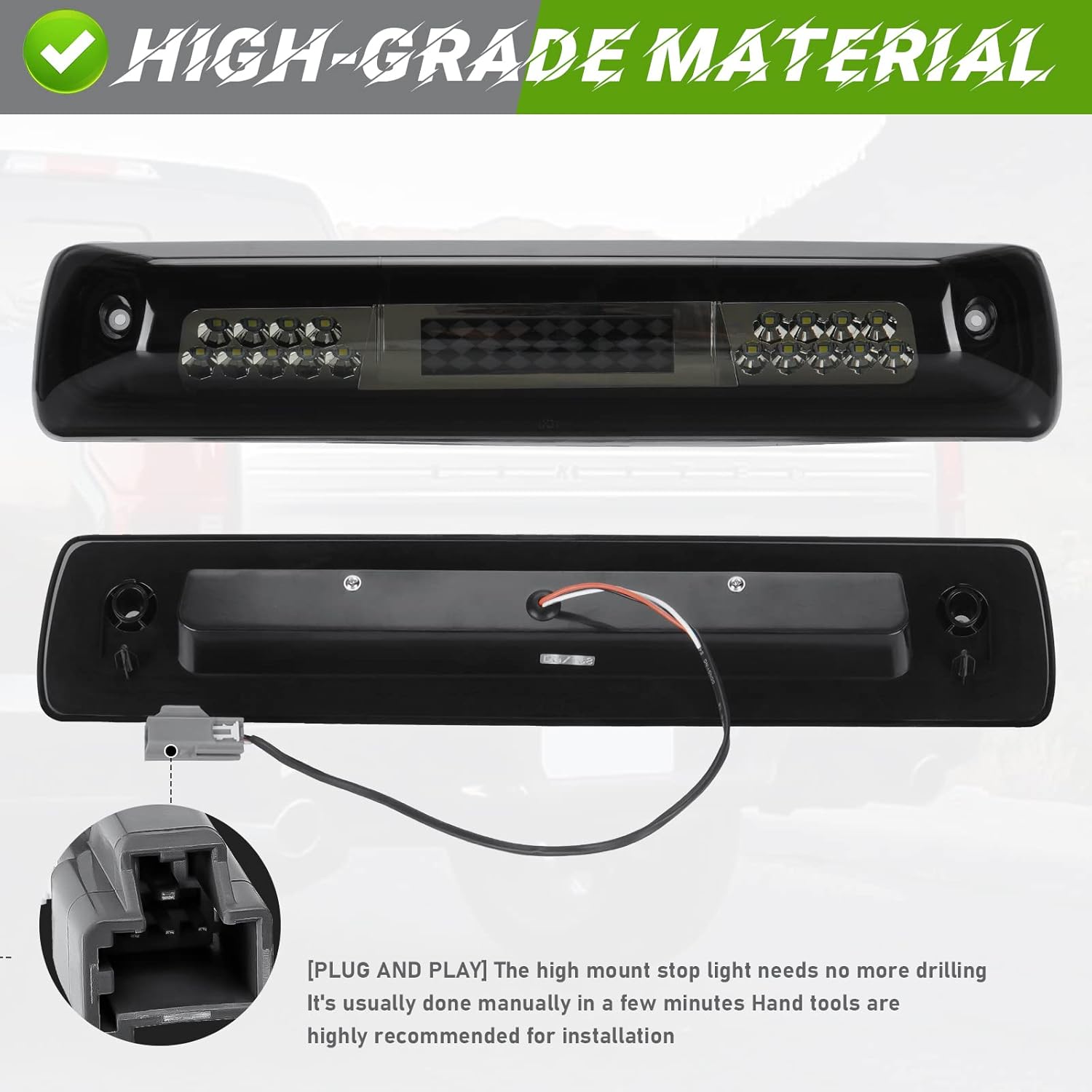 LED Third 3rd Brake Light Fit for Chevy Colorado GMC Canyon 2015-2022 Pickup Trucks, Rear Cargo Lamp High Mount Stop light, Smoke Lens