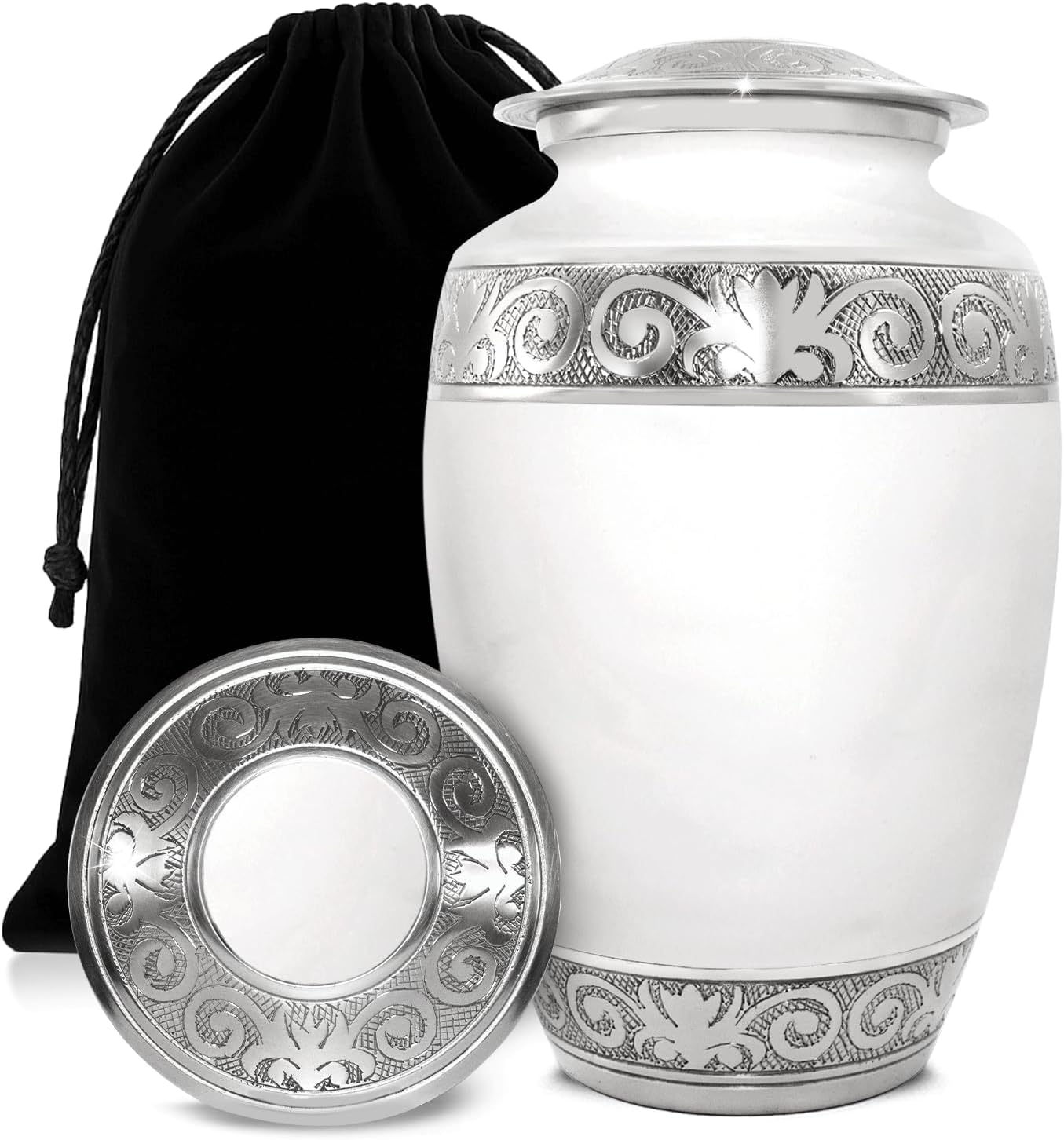 Urns for Human Ashes Adult Female/Male – Handcrafted Cremation Urn for Ashes – Elegant Large Funeral Urn with Secure Lid & Velvet Bag – A Dignified Tribute (White, Large)