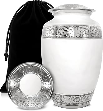 Urns for Human Ashes Adult Female/Male Handcrafted Cremation Urn for Ashes Elegant Large Funeral Urn with Secure Lid & Velvet Bag A Dignified Tribute Off White, Large