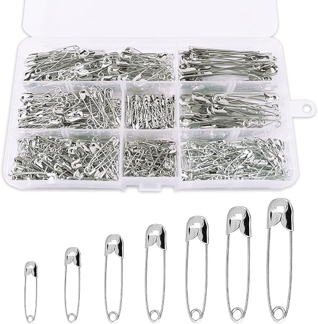 Redamancy Safety Pins, 460 Pcs Premium Safety Pins, 7 Sizes Durable Rust-Resistant Pins with Storage Box, DIY Craft Clothing Safety Pin Set, Safety Pins for Clothes for Crafts, Sewing, Dressmaking