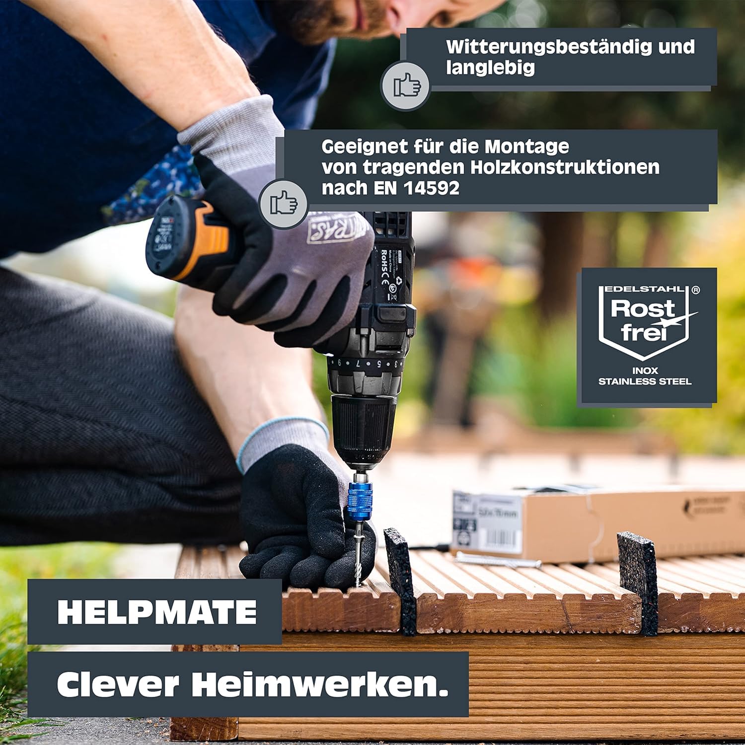 HELPMATE – Terrassenschrauben 5x60 mm Edelstahl A2 Rostfrei – 50 Stück Dielenschrauben + 1 T25 Bit – Terrassendielen Schrauben für den Außenbereich