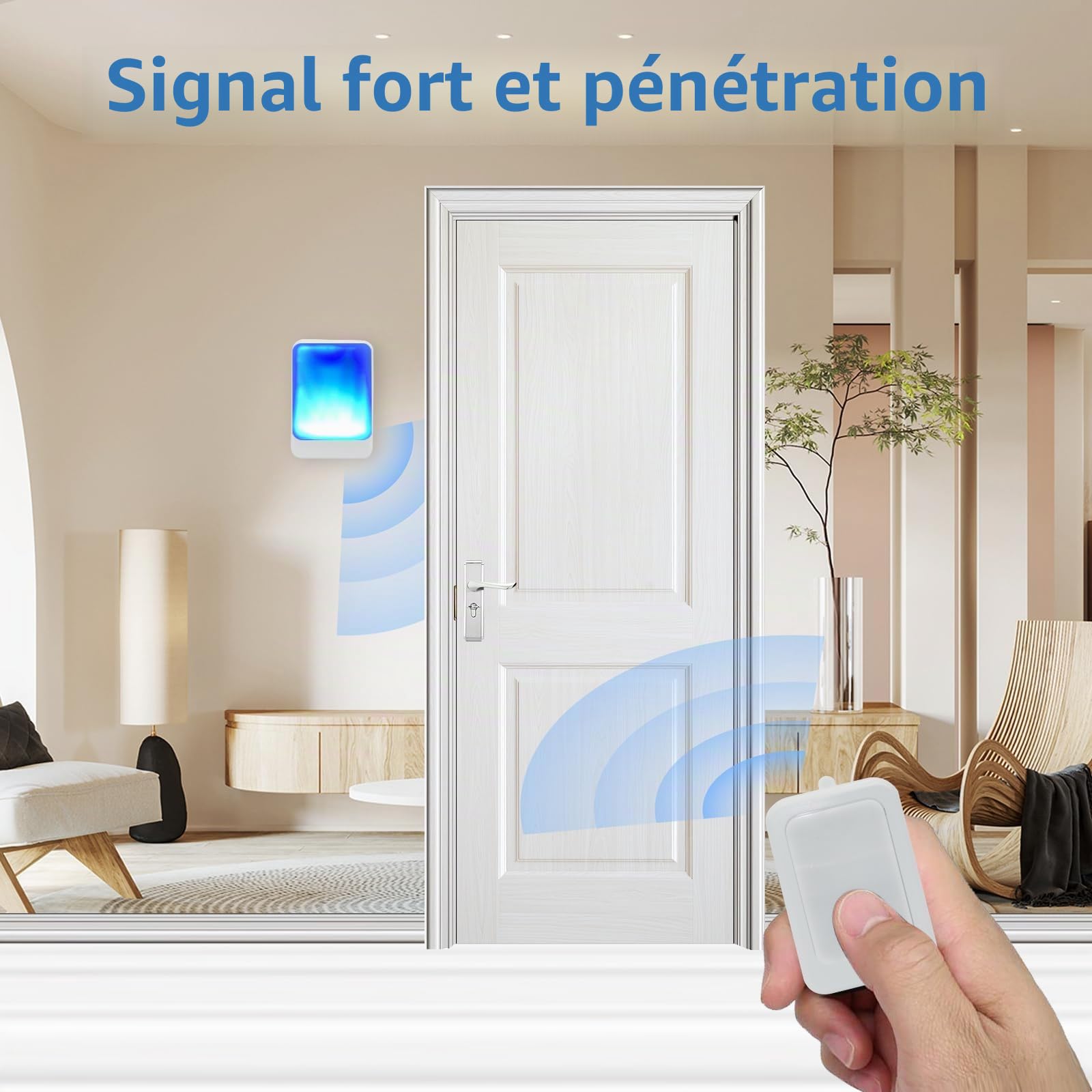 Sonnette de porte avec 7 couleurs de lumière vive et 4 volumes - Sonnette sans fil de 182,9 m - Pour la maison/le bureau - Convient pour les personnes âgées et malentendantes - 3 émetteurs avec 5