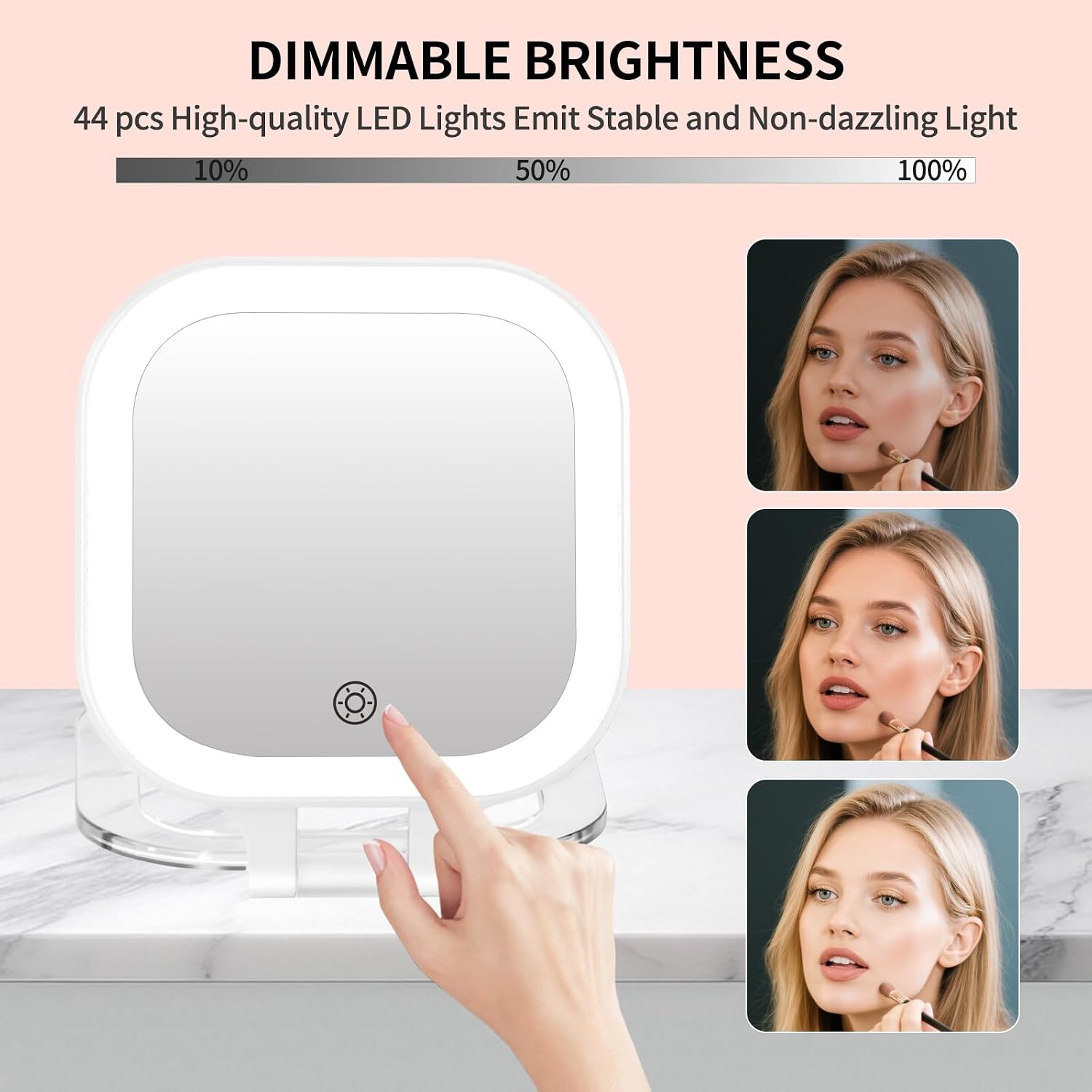 FUNTOUCH 4inch 1x 30x Magnifying Travel Makeup Mirror with Lights, Rechargeable Lighted Compact Mirror with Light, 3 Color Lighting, Double Sided Portable Handheld Hanging, Gifts for Women,White