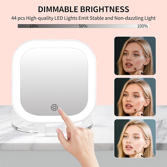 FUNTOUCH Travel Makeup Mirror, Portable Rechargeable Mirror with Lights