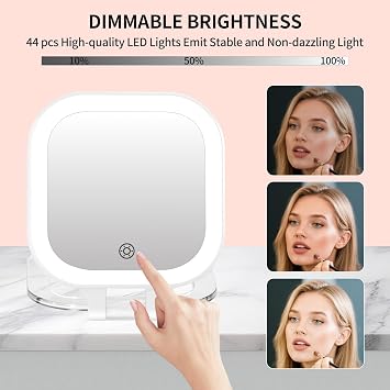FUNTOUCH Travel Makeup Mirror, Portable Rechargeable Mirror with Lights