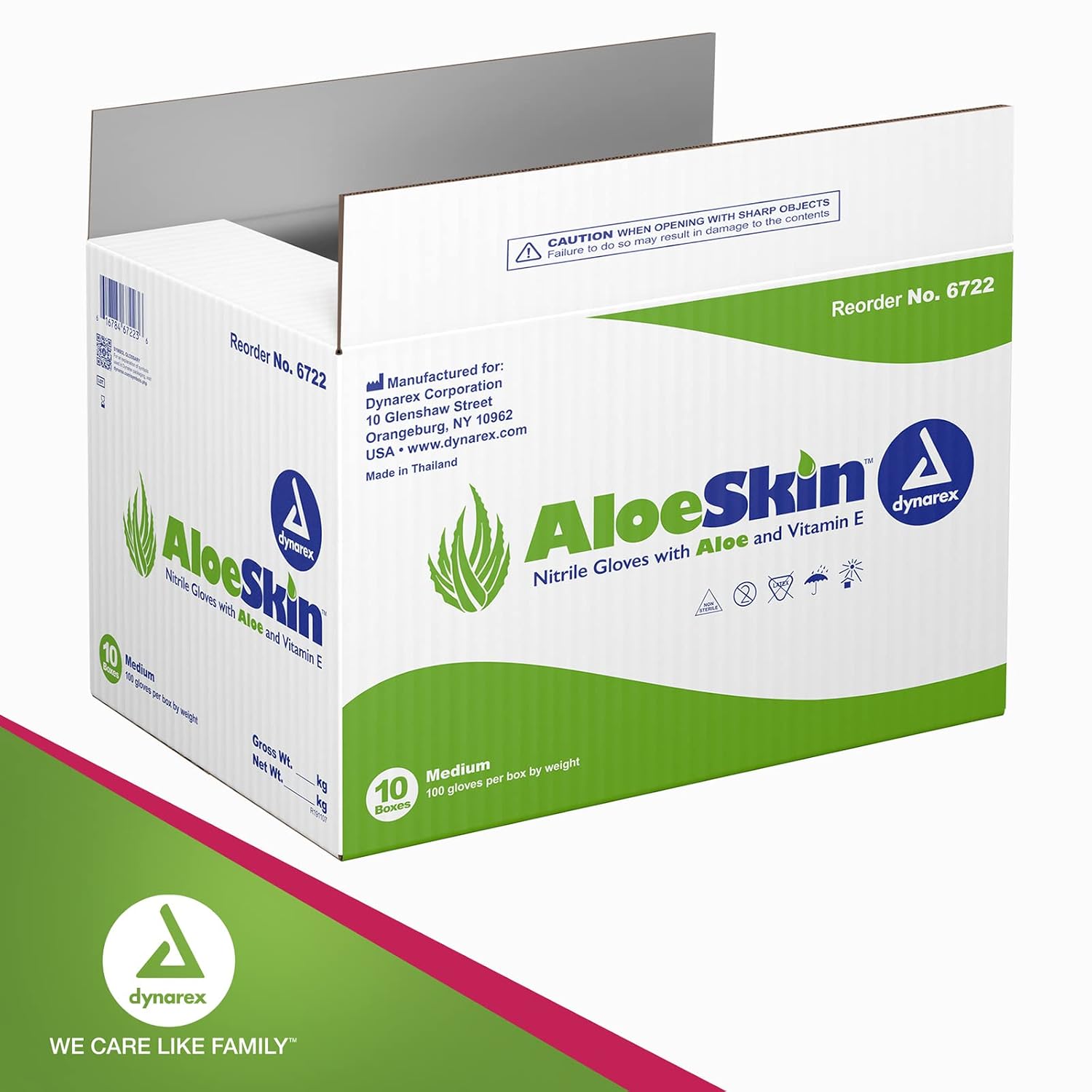 Dynarex AloeSkin Nitrile Exam Gloves With Aloe Vera, Powder-Free, Disposable for Dry Hands, Magenta, Medium, 1 Case of 1000 - 10 Boxes of 100