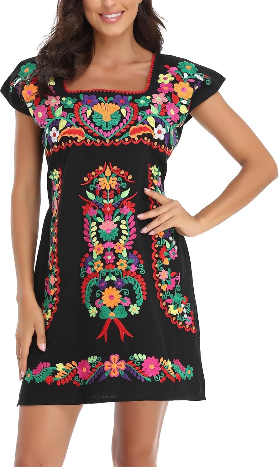 YZXDORWJ Women Mexican Embroidered Dress Ruffle Collar Sleeveless - Image 6