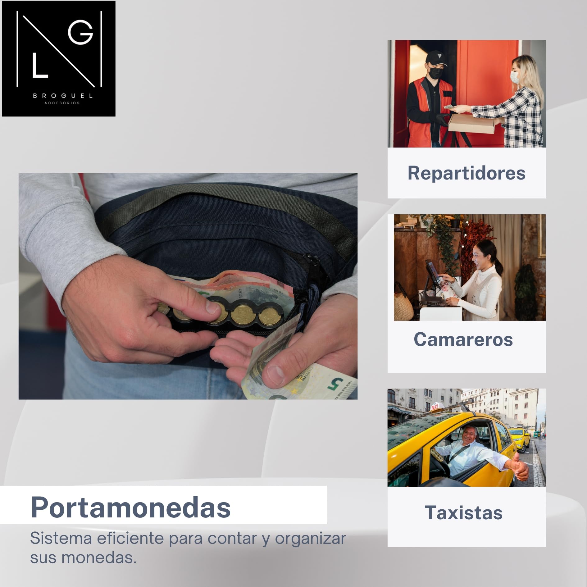 Portamonedas, Clasificador de Monedas, Monedero Taxista, Portamonedas Taxi, Monedero Taxista y Camarero, Organizador Monedas, Porta Dinero, Clasificador Monedas, Porta Monedas.