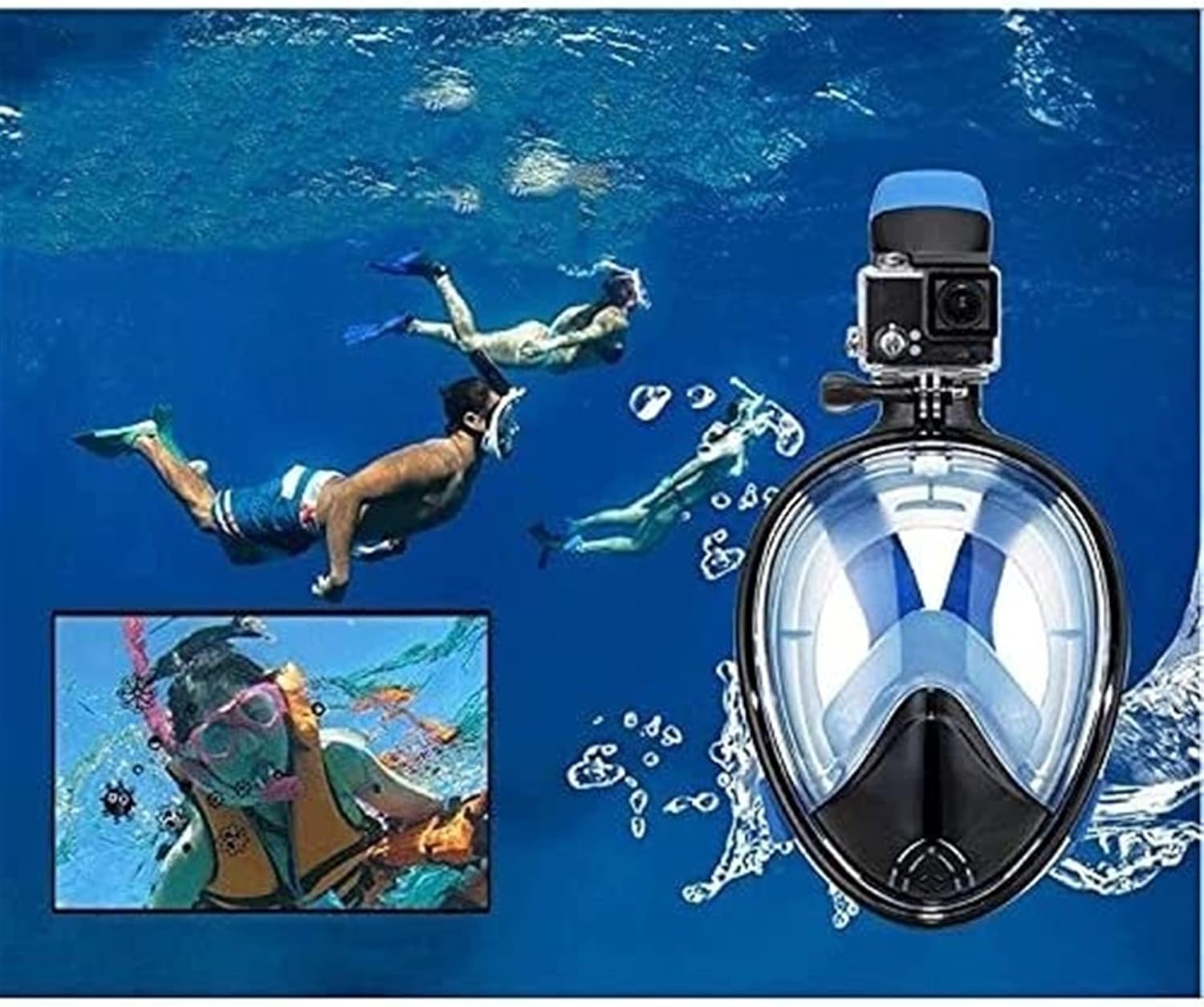 Full Face Silicone Snorkel Mask, 180° Underwater Snorkel Full, Dry Type Flat Mouth Diving Mask Suitable for Children and Adults