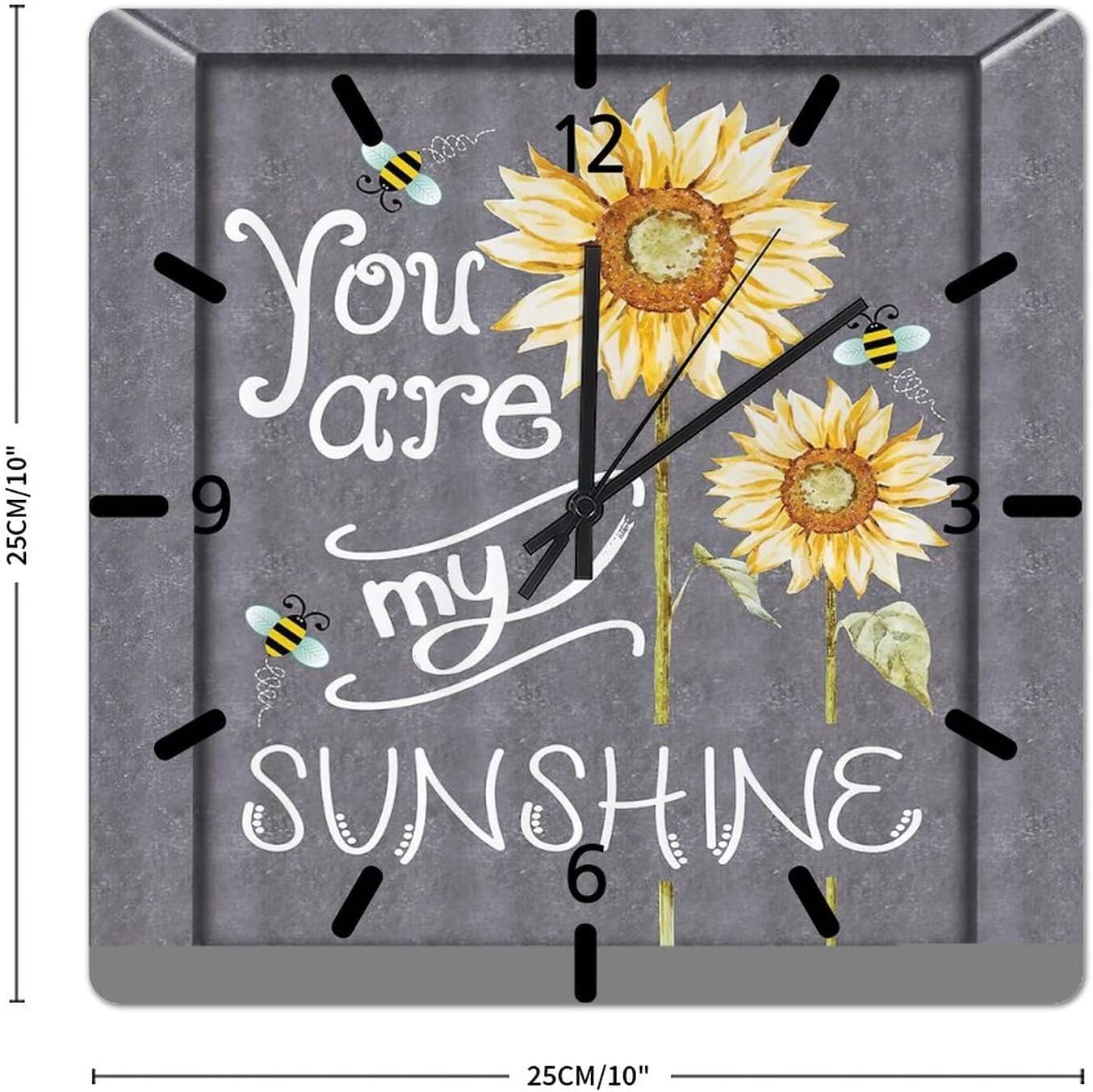 You are My Sunshine Wooden Clock 10in Watercolor Sunflower Grey Wall Clock Whisper Quiet Battery Operated Boho Arts and Crafts Home Accessories for Hallway Bathroom Restaurant Pub image 2