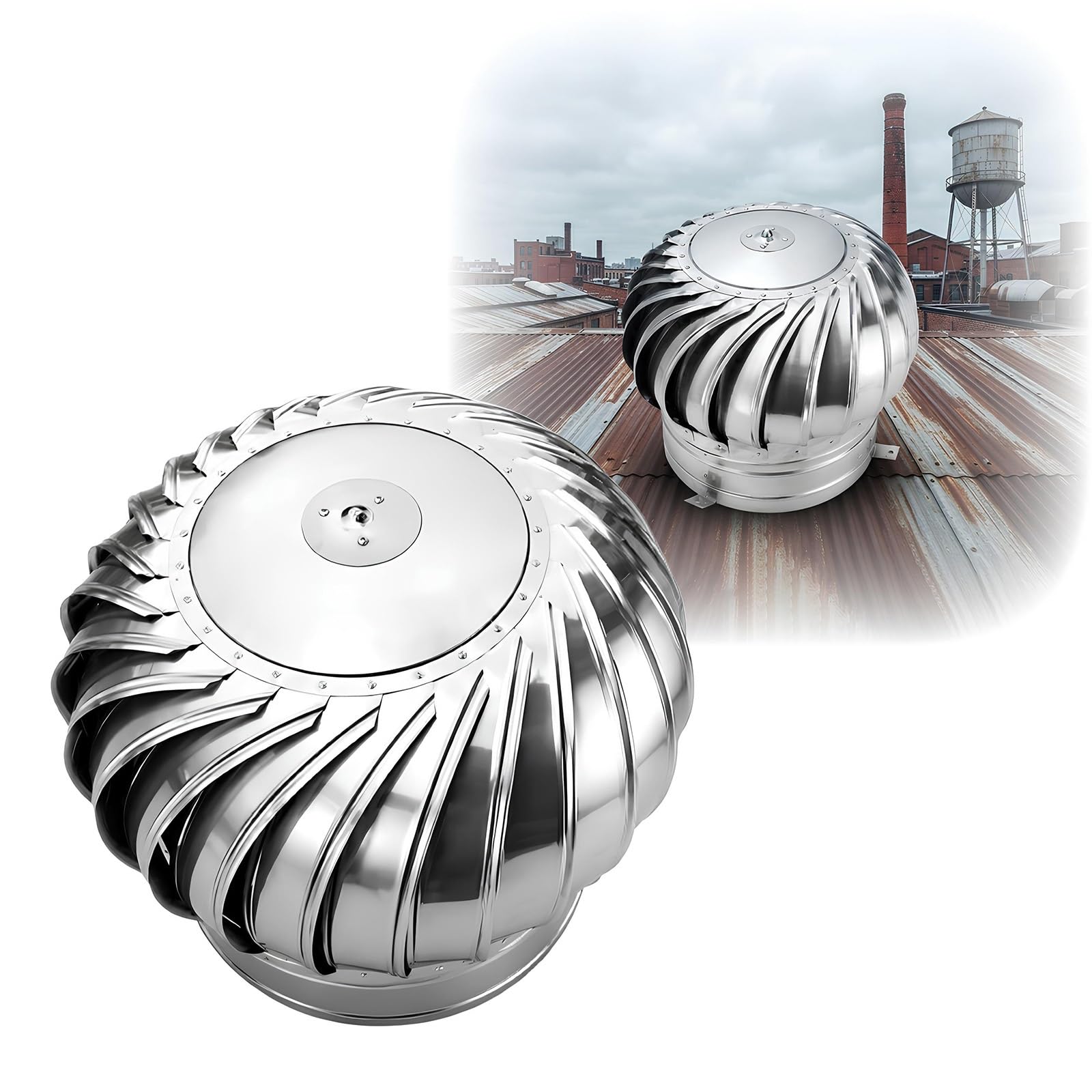 Comignolo Girevole in Acciaio Inox Estrattore Eolico per Tetto | Inox Industriale 304; Eolico; Cuscinetti Silenziosi; Scudo Antipioggia; Posa Pro(75mm/2.9in)