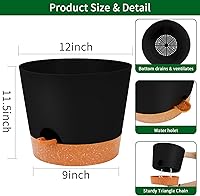 Vista 46 de GARDIFE 10/9/8 inch Plant pots, planters for Indoor Plants, self Watering Plant Pot, Flower pots, Black