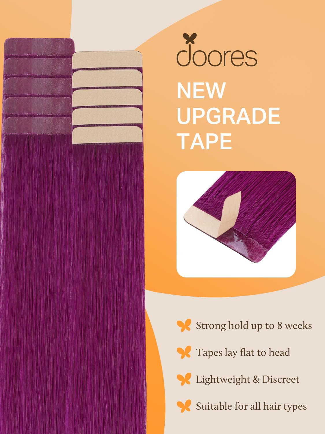 DOORES Tape in Hair Extensions Human Hair, Violet, 14 inches 10pcs 25g, HIGHLIGHT or SUPPLEMENT - Image 4