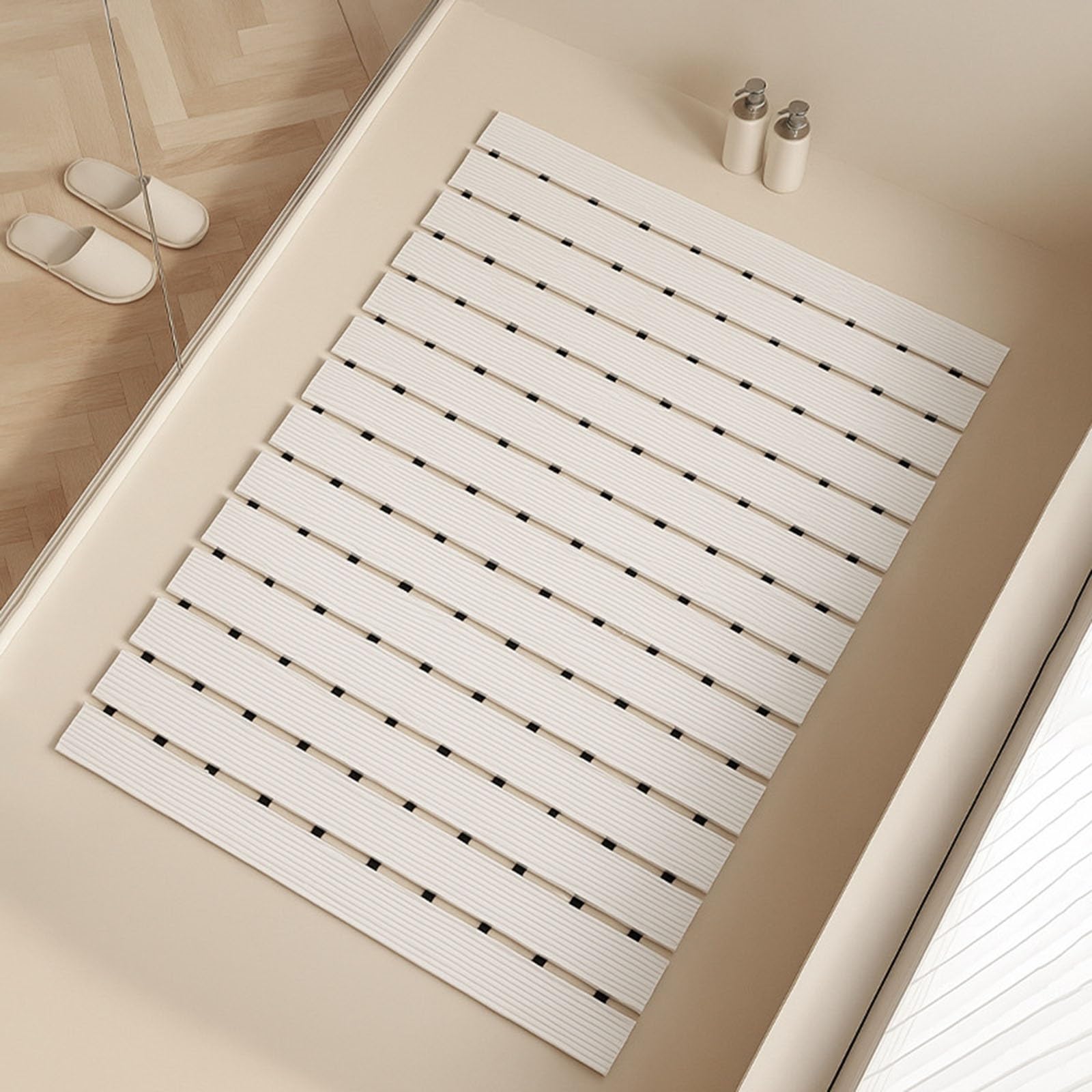 Alfombrilla for pies de ducha antideslizante for personas mayores, alfombrillas de baño de goma TPE for habitaciones húmedas de hotel con grandes orificios de drenaje, cortadas a medida(White,61*61cm)