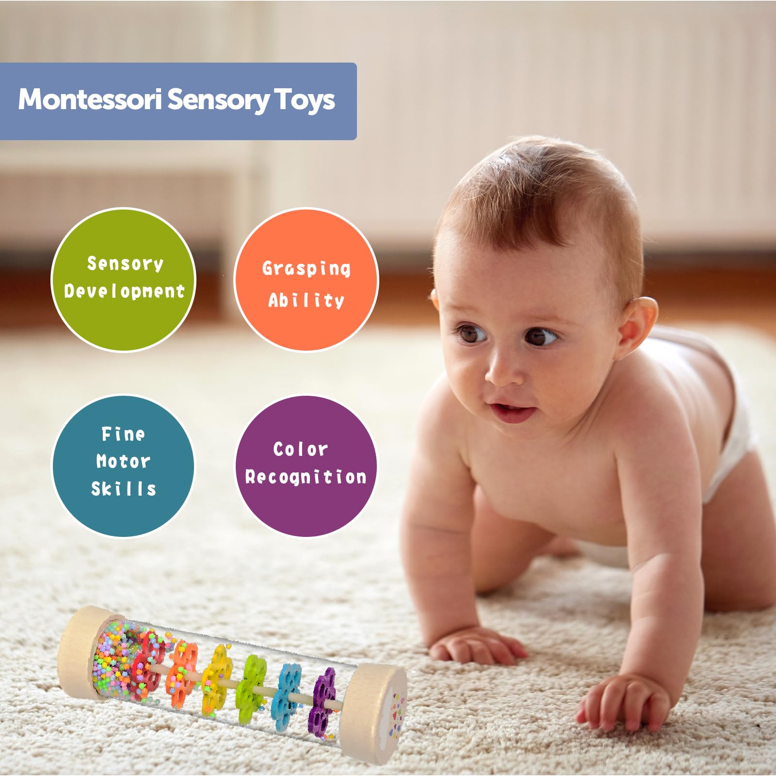 Palo De Lluvia Montessori Para Bebé – Tubo Musical De Madera Y Plástico Con Sonido Relajante, Ideal Para Estimular Sentidos